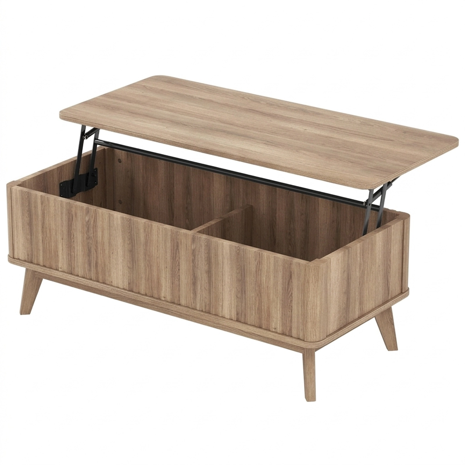 SUGIFT Rectangle Wooden Fluted Lift Top Coffee Table 200-lb Tabletop Capacity Hidden Storage Compartments Walnut