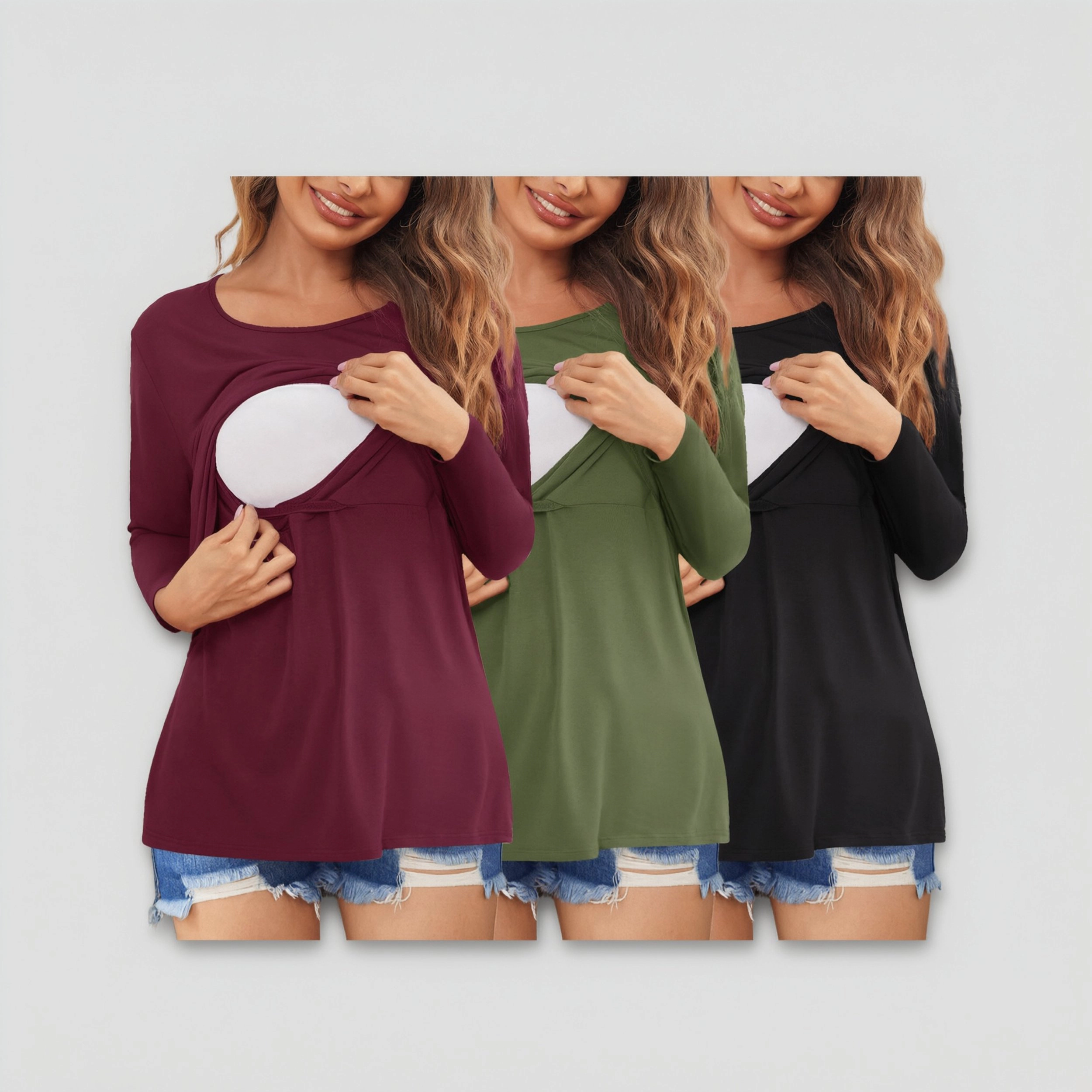 Ekouaer Women's Crew Neck Long Sleeve Nursing Top Maternity T-Shirt