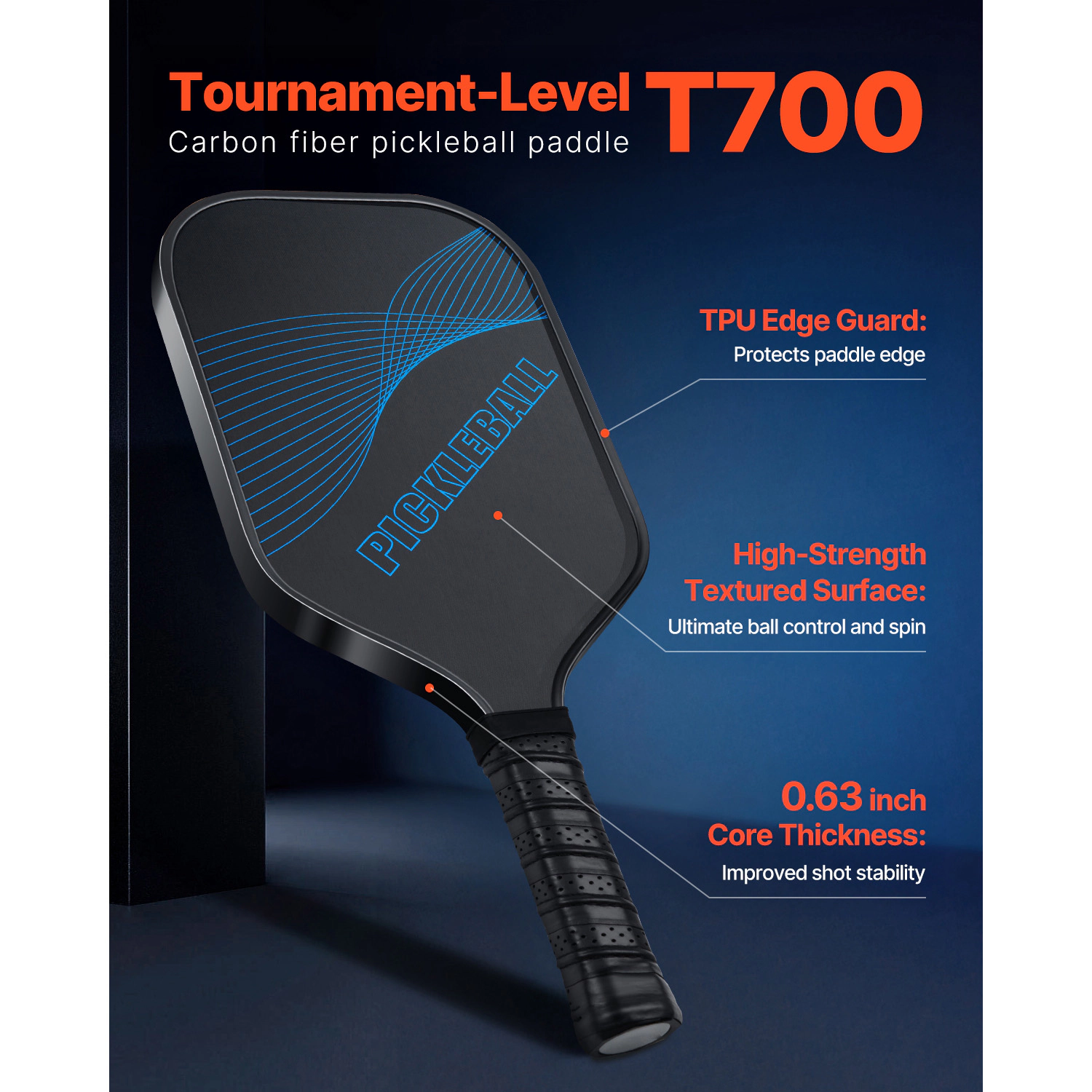HONGGE Pickleball Paddle, T700 Carbon Fiber Surface & Honeycomb Core