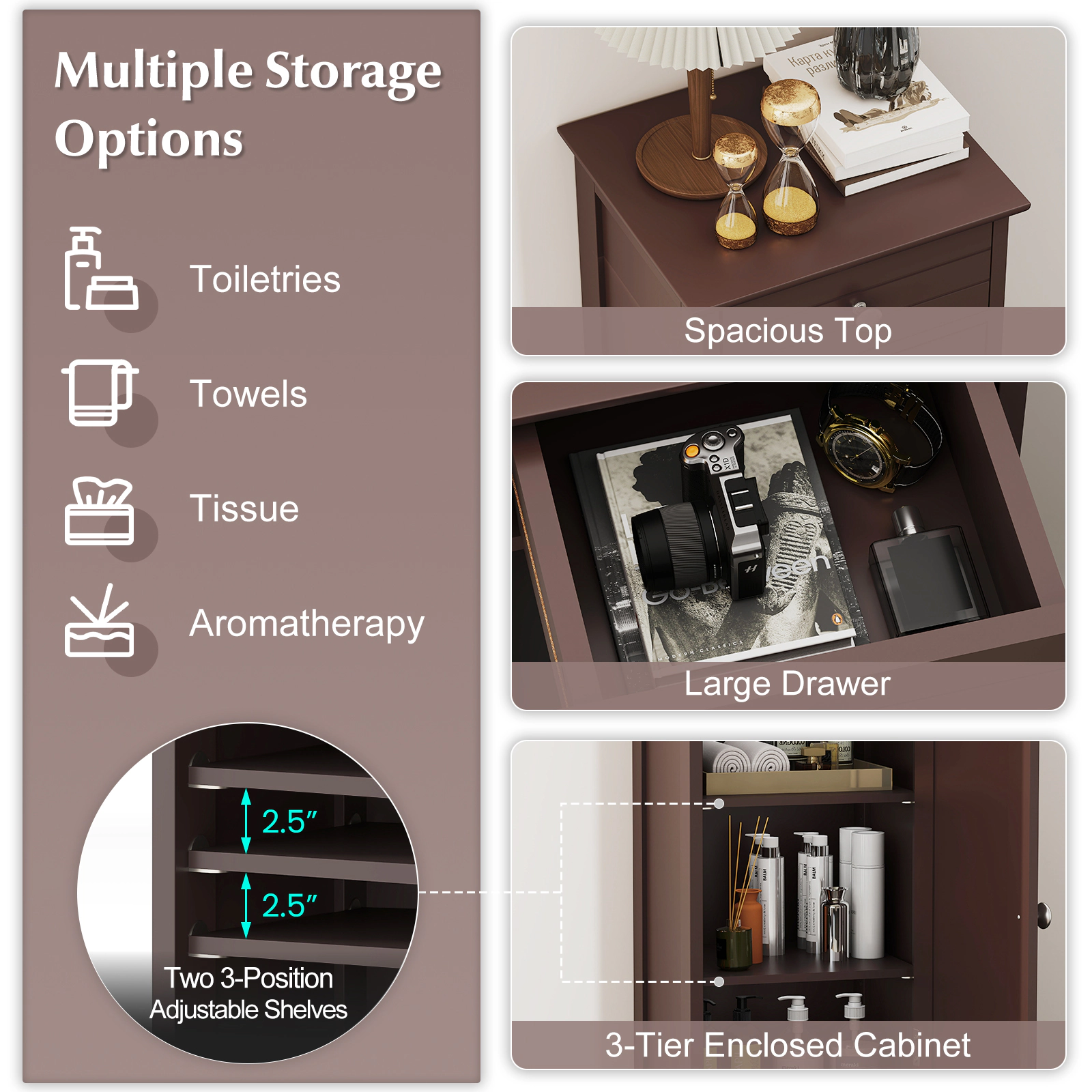 SlickBlue Narrow Storage Cabinet with Adjustable Shelves and Drawer