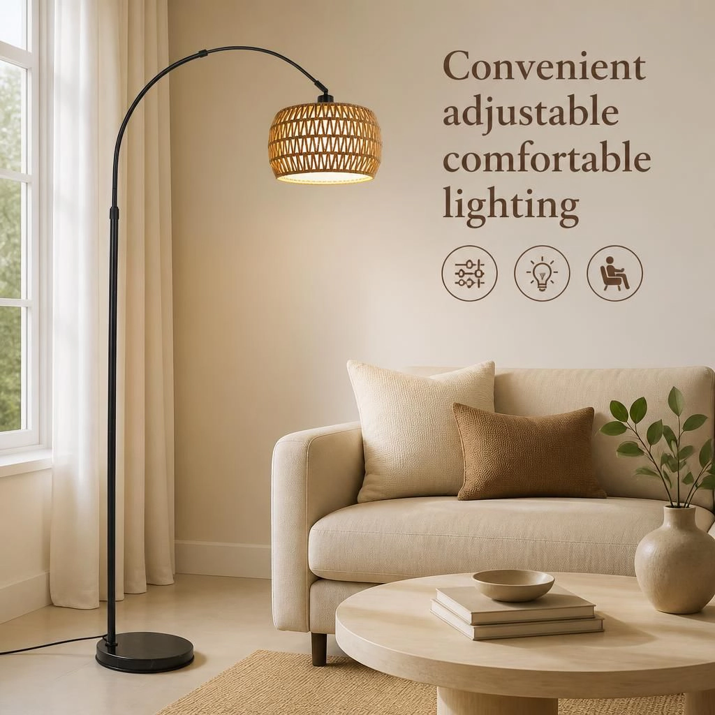 ELEMENT ACE Handwoven Rattan Metal Flush Mount Ceiling Light