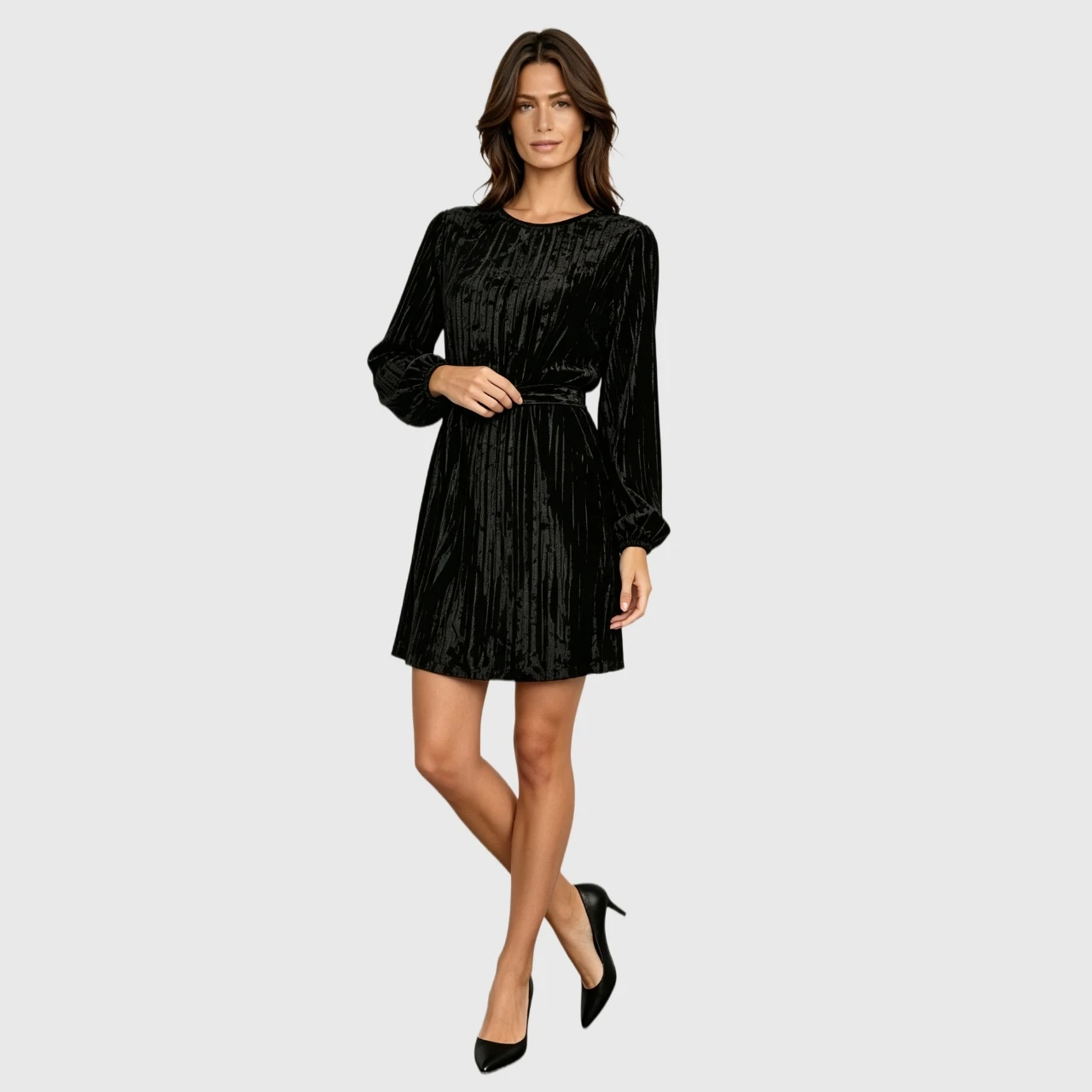 YesFashion Women's Semi Formal Velvet Mini Dress Long Sleeve Cocktail Party Winter Club