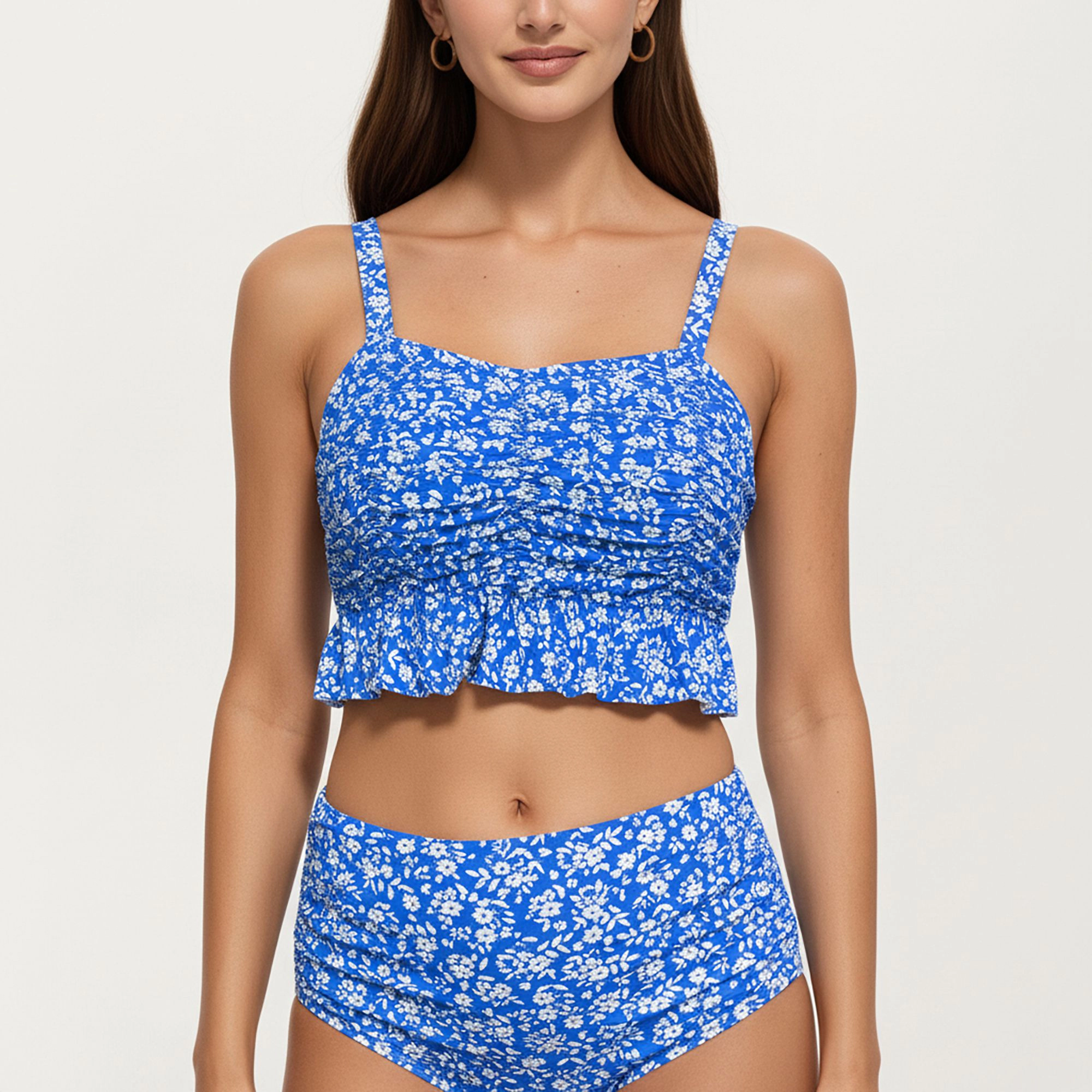 Anna-Kaci Women's Floral Ruffled Maternity Bikini Set High-Waisted