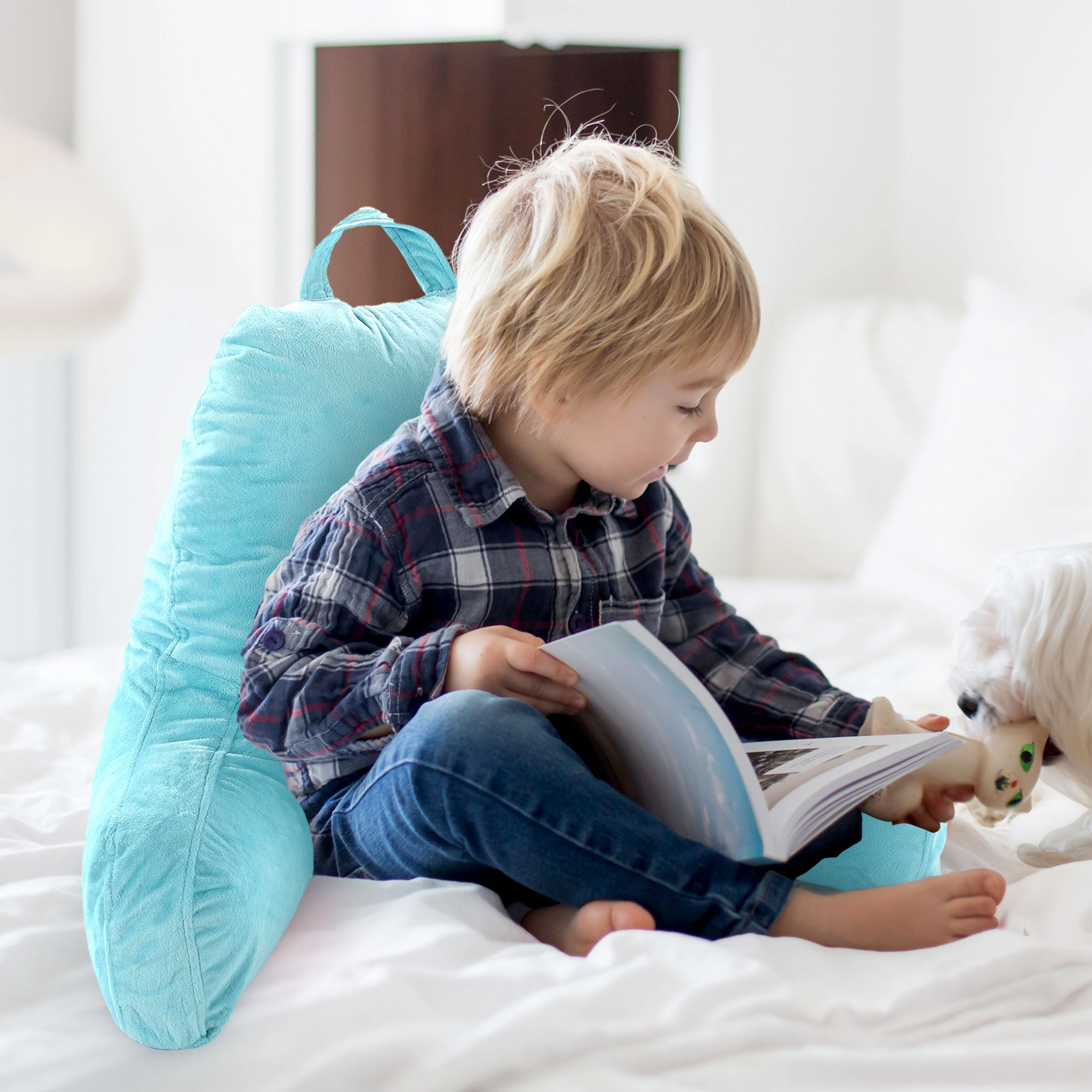 Cheer Collection Small Kids Backrest Reading Pillow with Armrests and Washable Cover (Navy)