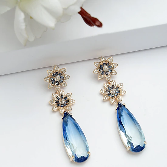 AGP PARIS Womens Diva Collection Double Flower Drop Earrings
