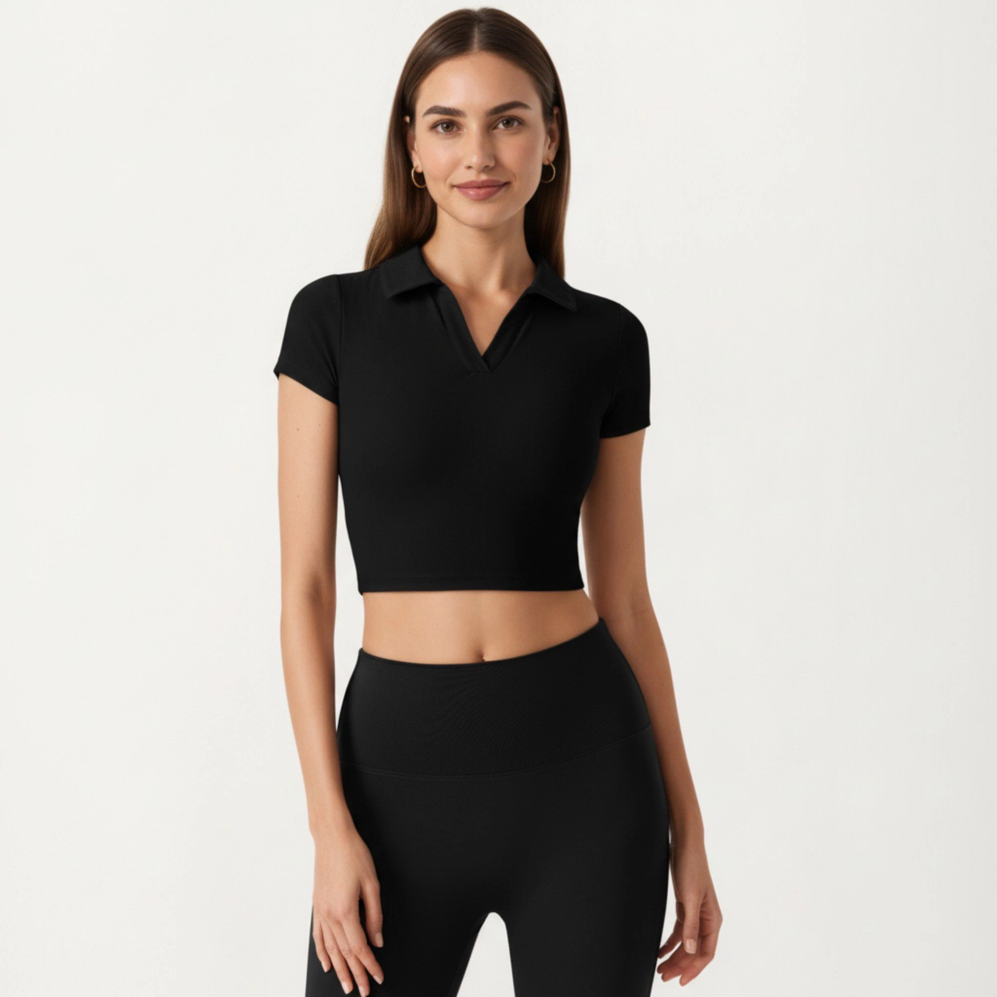 Anna-Kaci Women's Short Sleeve Cropped Active Polo Top with Collared V Neck and Stretch Fit
