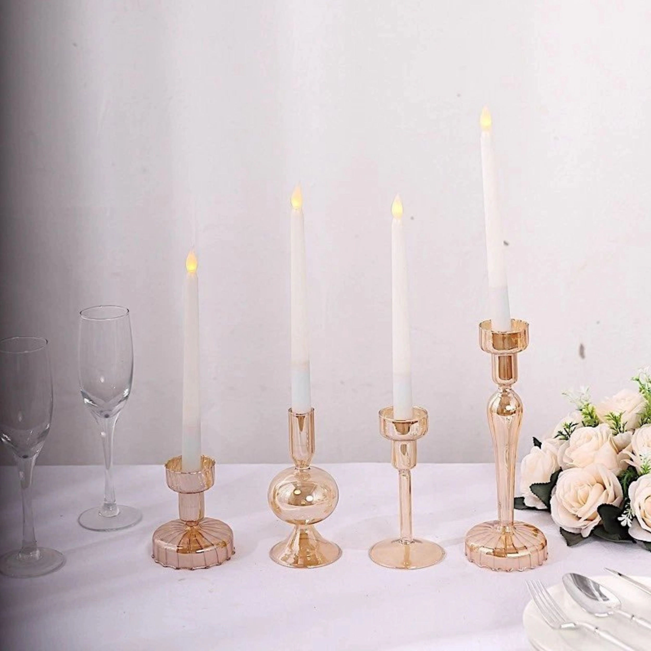 Home Collection Gold Lined Glass Taper Candle Holders Assorted Set of 4