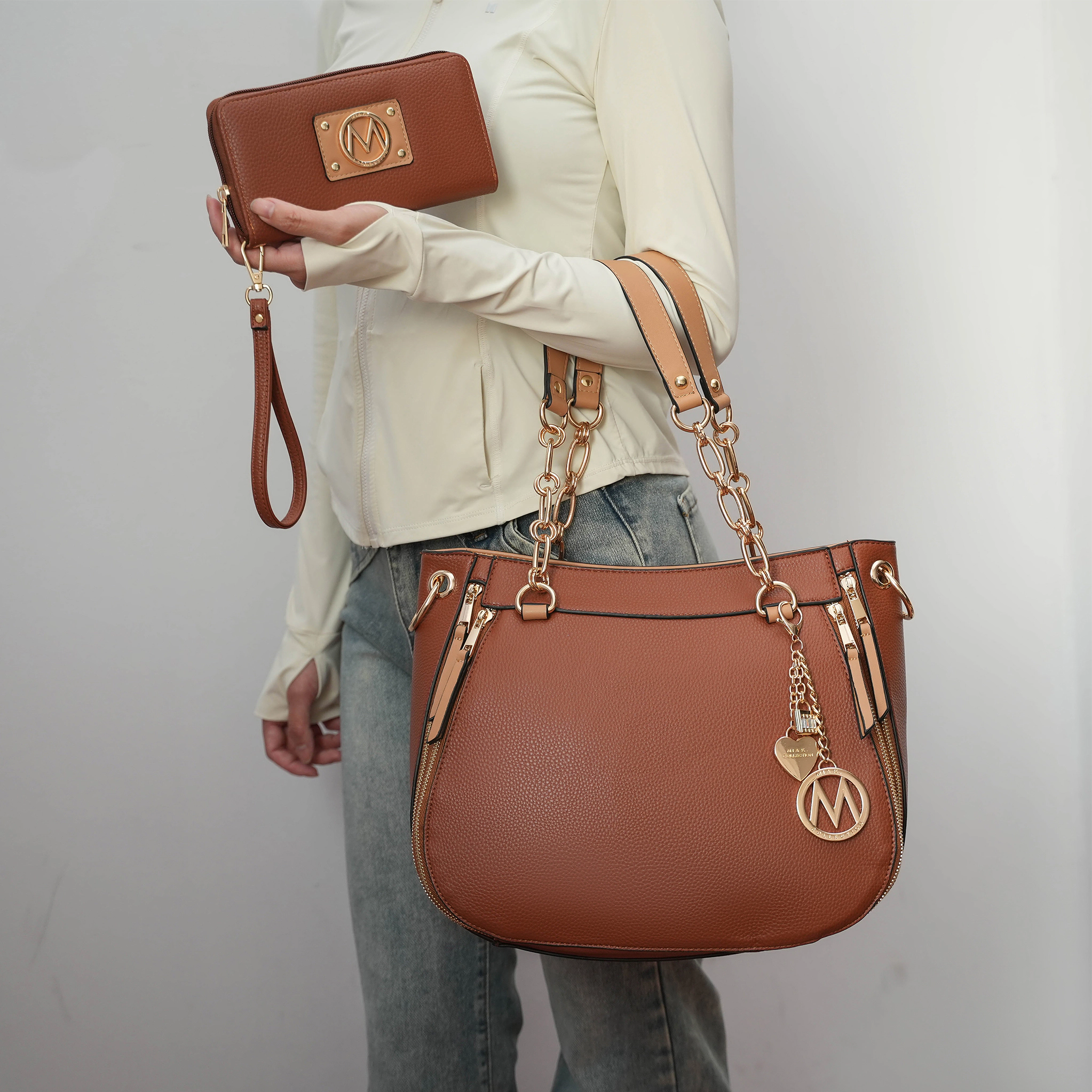 MKF Collection by Mia K Lina Tote Bag and Wallet Set, Solid Vegan Leather