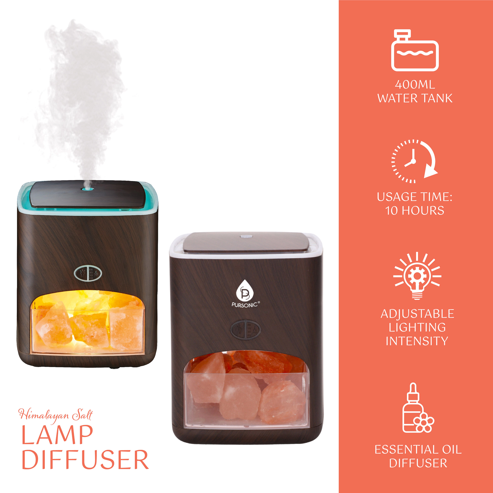 Pursonic Unisex 3-in-1 Aromatherapy & Air Purifying Wellness Device Himalayan Salt Lamp Diffuser