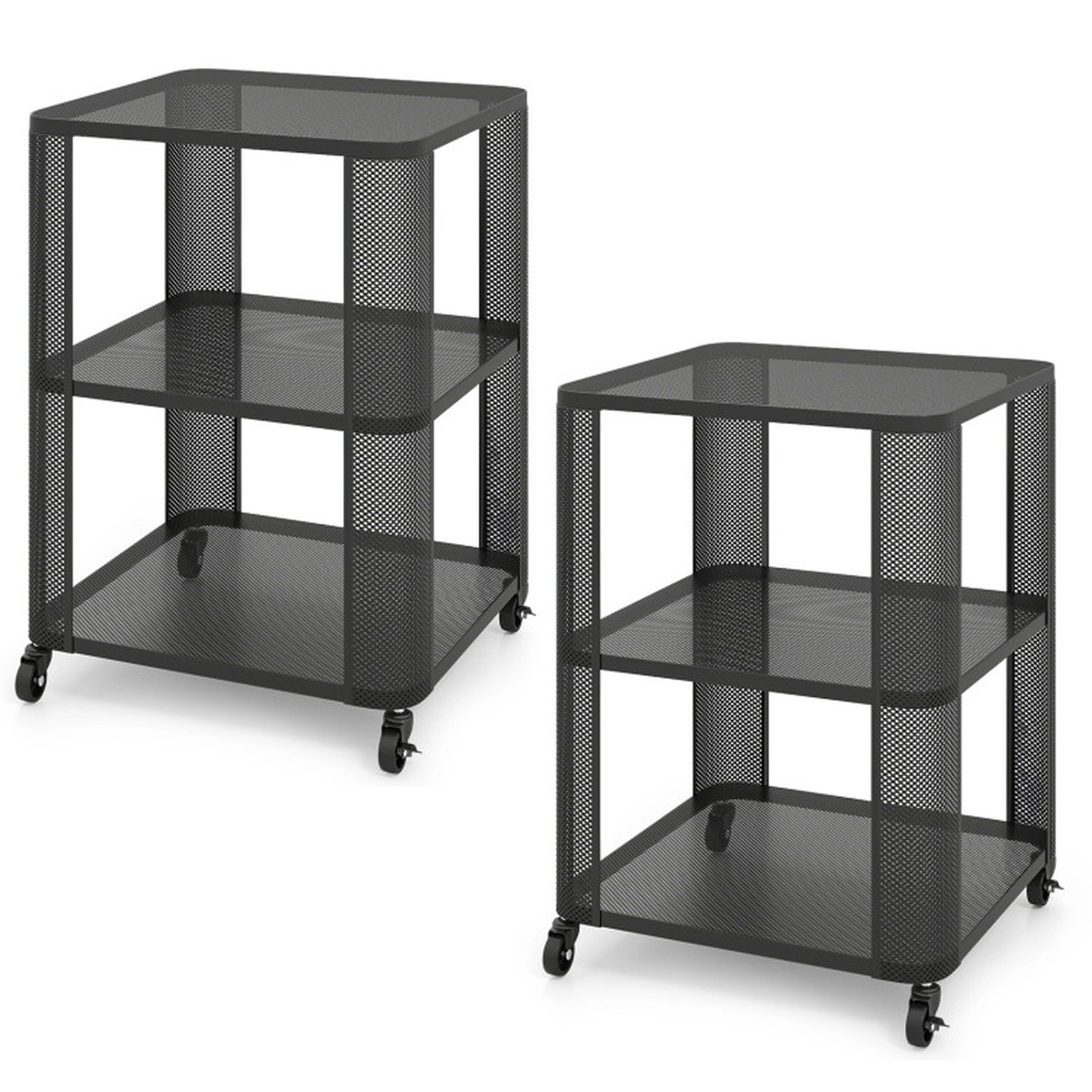 SUGIFT 3-Tier Rolling End Table with Wheels Metal Side Table 112-lb Countertop Capacity 33-lb Shelf Capacity Black