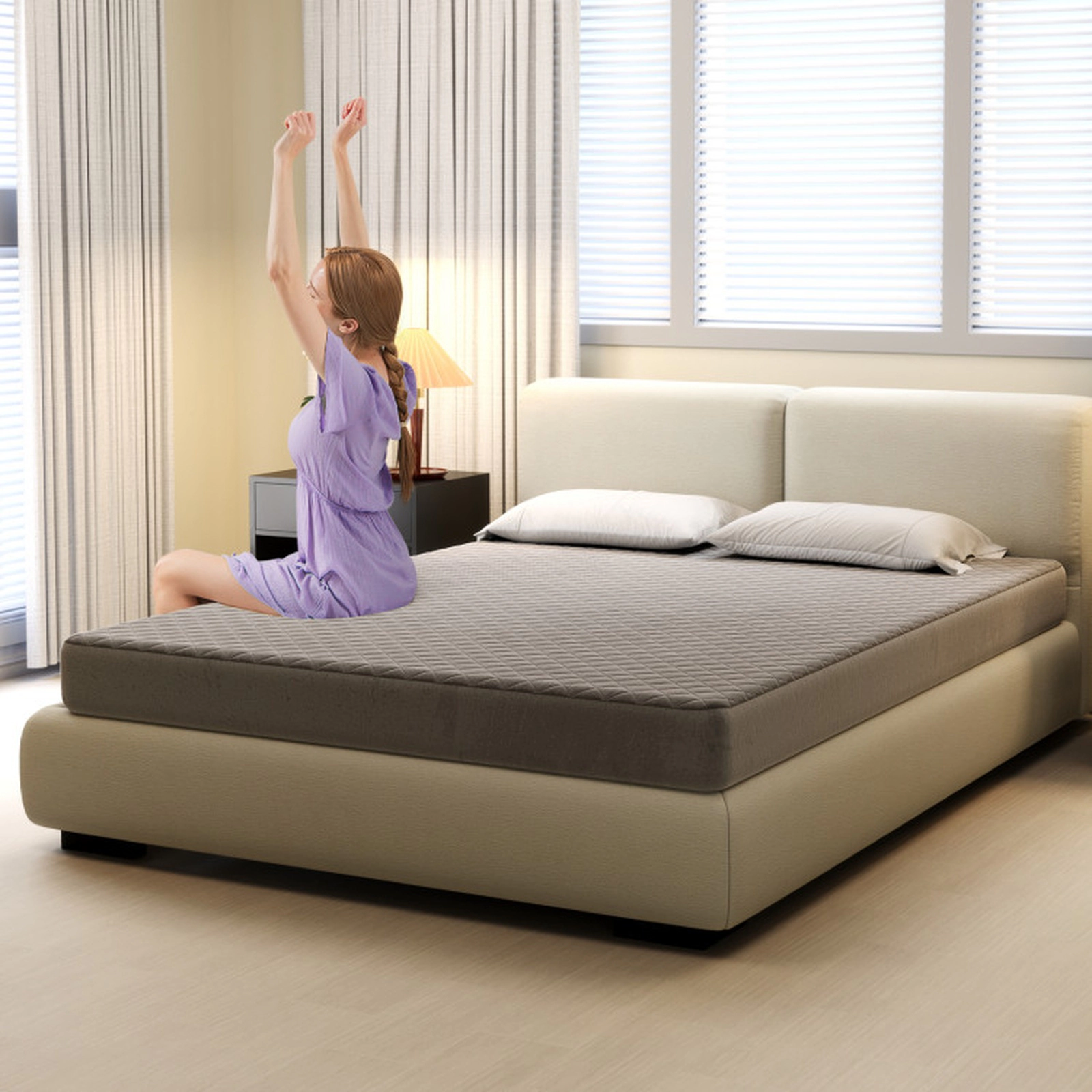SUGIFT Breathable Velvet Polyester Mattress Topper Protector Queen 80 x 60-in Gray Non-Slip Bottom 16-in Deep Pocket