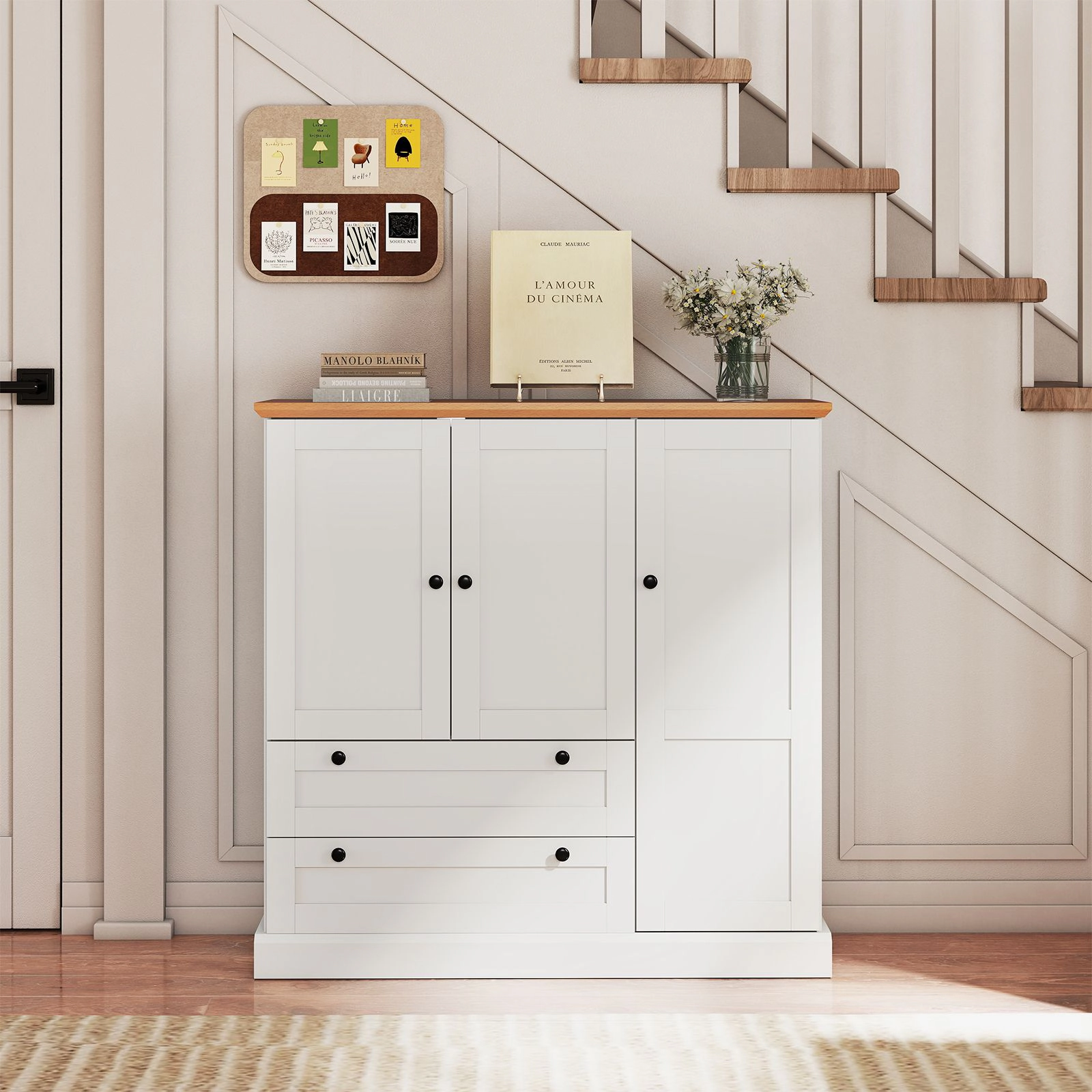SlickBlue 47.5 Inch Kitchen Pantry Cabinet with Drawers and Storage White