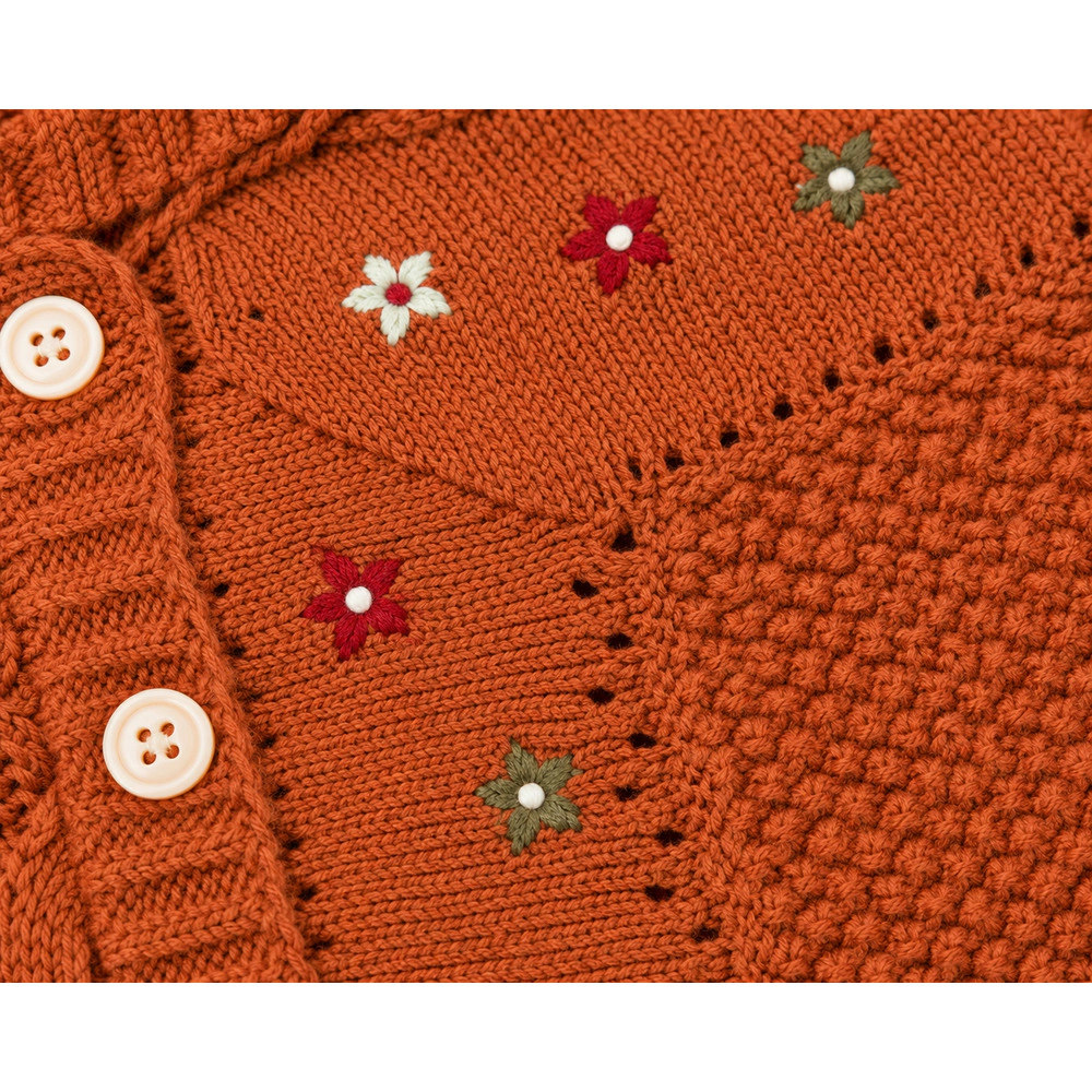 Laurenza's Baby Toddler Girls Autumn Copper Floral Knit Cardigan Sweater