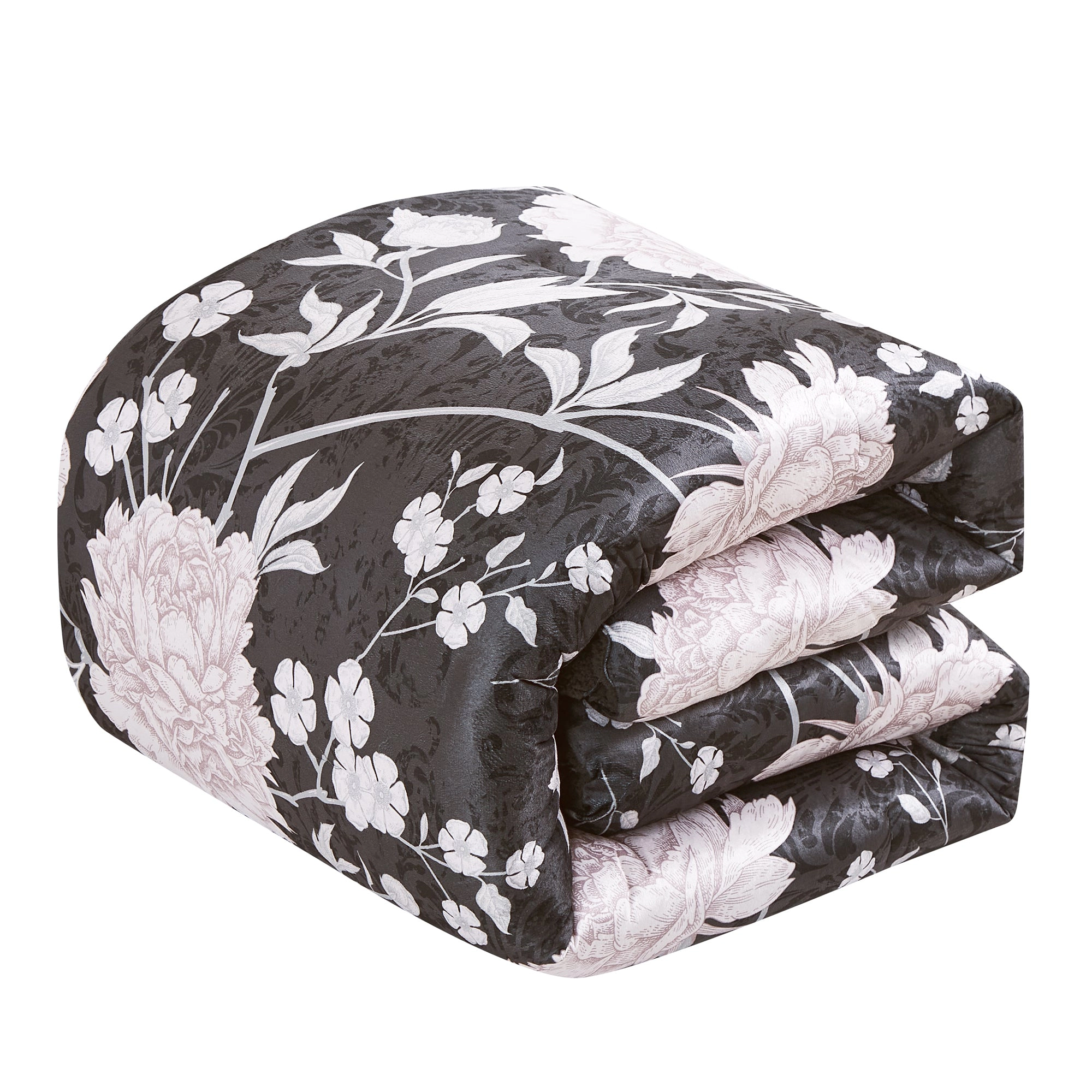 MarCielo Blush Floral 5-Piece Velvet Comforter Set with Sherpa Backing