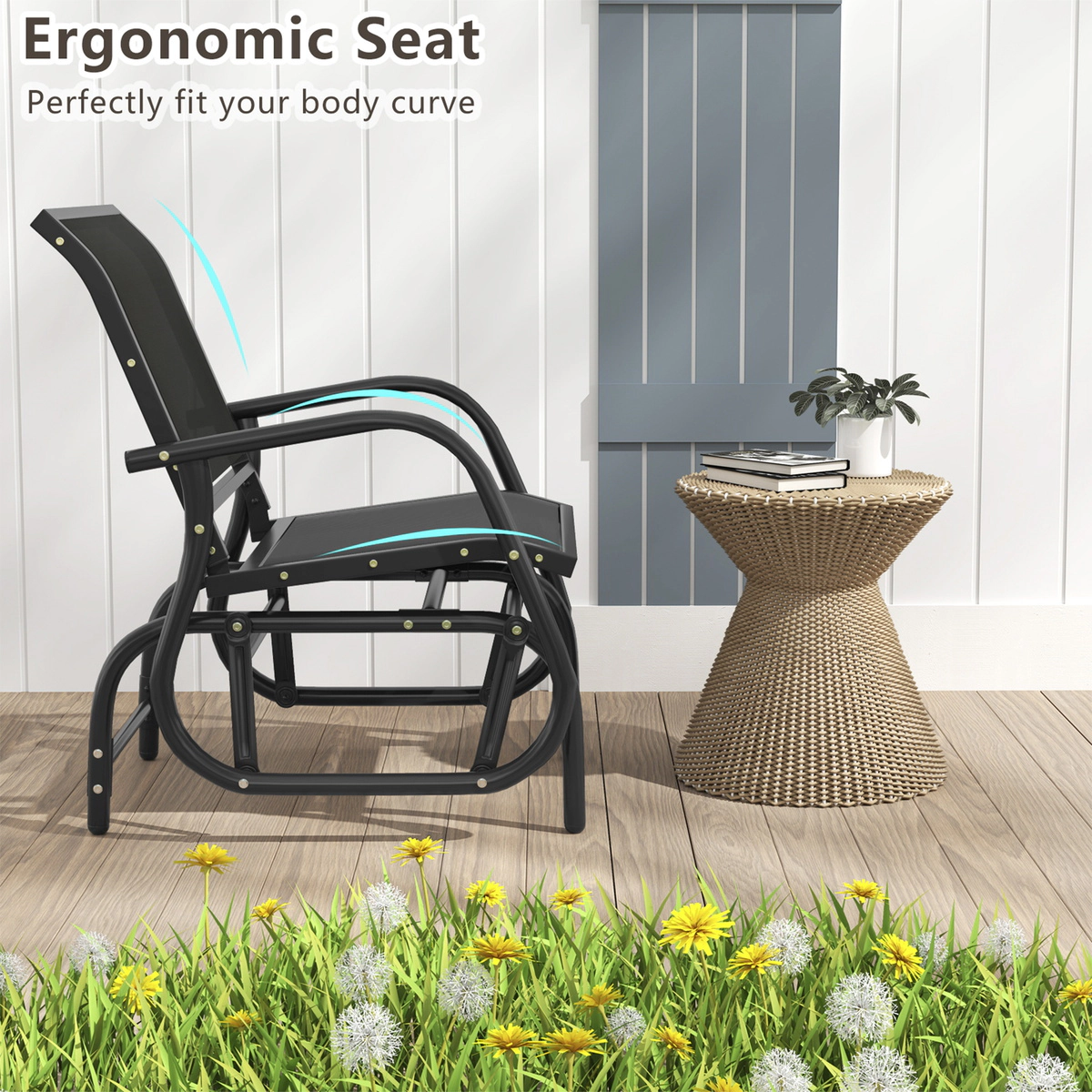 SUGIFT Powder-Coated Steel Outdoor Swing Glider Rocking Chair 34-in Backrest 330-lb Capacity 25 x 29 x 34-in Black