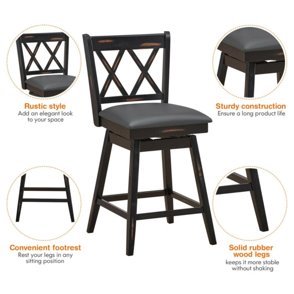 Hivvago Set of 2 Swivel Counter Stools with Rubber Wood Legs