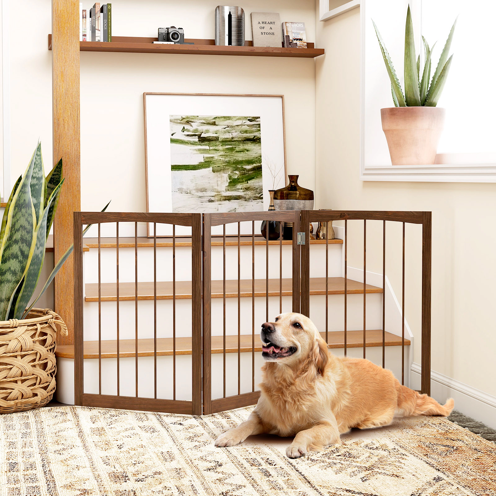 SUGIFT Brown 30 Inch Tall for Cats Small and Medium Dogs Wooden Pet Fence
