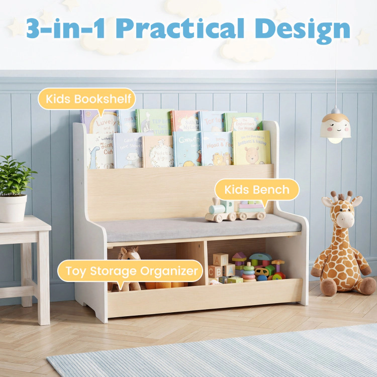 Hivvago Kids Reading Nook with Bench Bookshelf and 2 Cubbies