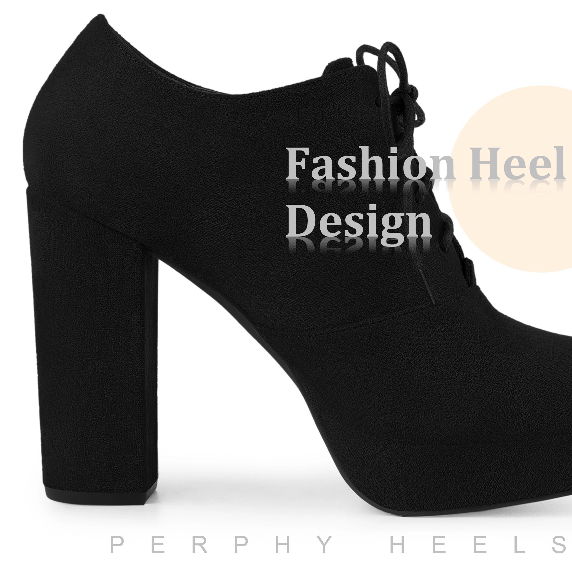 BLISSFUL STEP Women Faux Suede Lace Up Platform Chunky Heel Ankle Booties