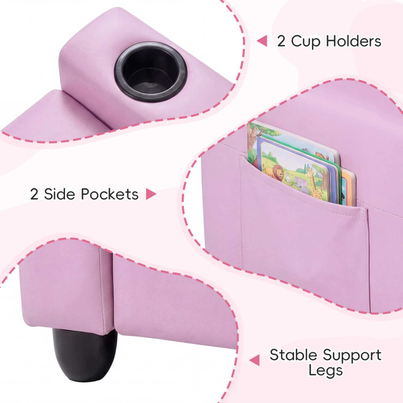 SUGIFT 2 Cup Holders 2-Seater Kids Recliner Double Toddler Sofa Chair