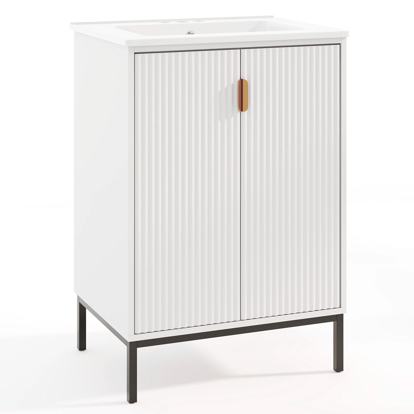 SlickBlue 24 Inch Bathroom Vanity with Ceramic Sink and Storage Cabinet