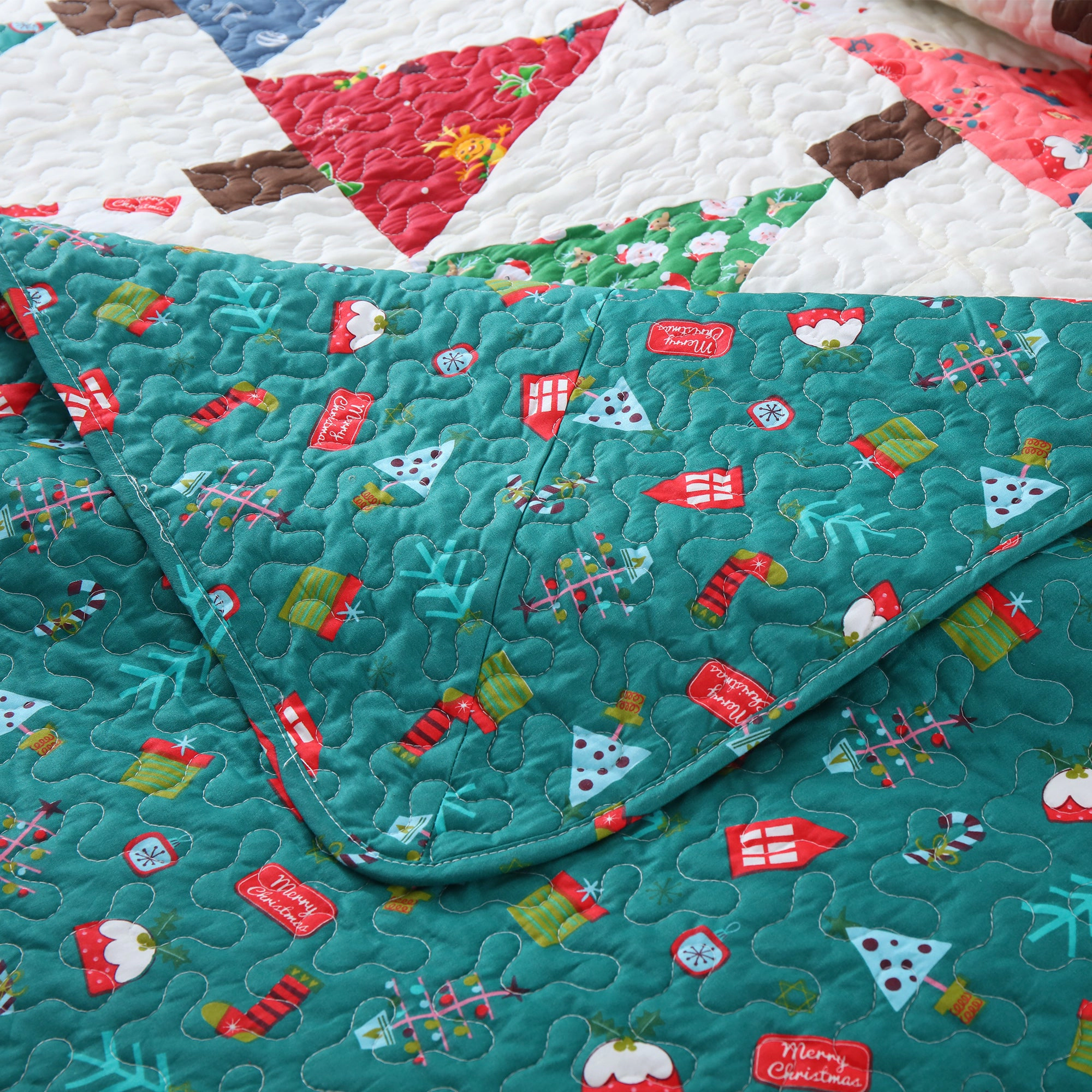 MarCielo 3 Piece Christmas Quilt Set, Christmas Tree Bedspread Set