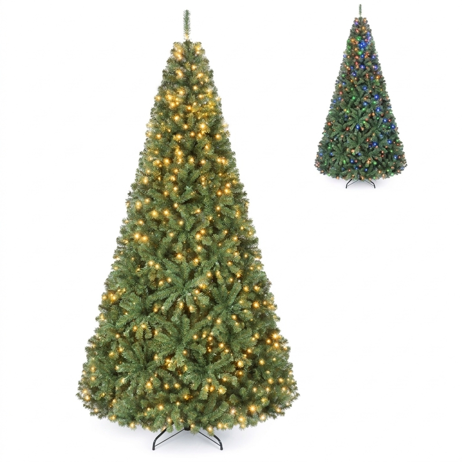 SUGIFT Pre-Lit 8-Foot Artificial Christmas Tree with 2 Lighting Colors 11 Lighting Modes and Folding Metal Stand Green