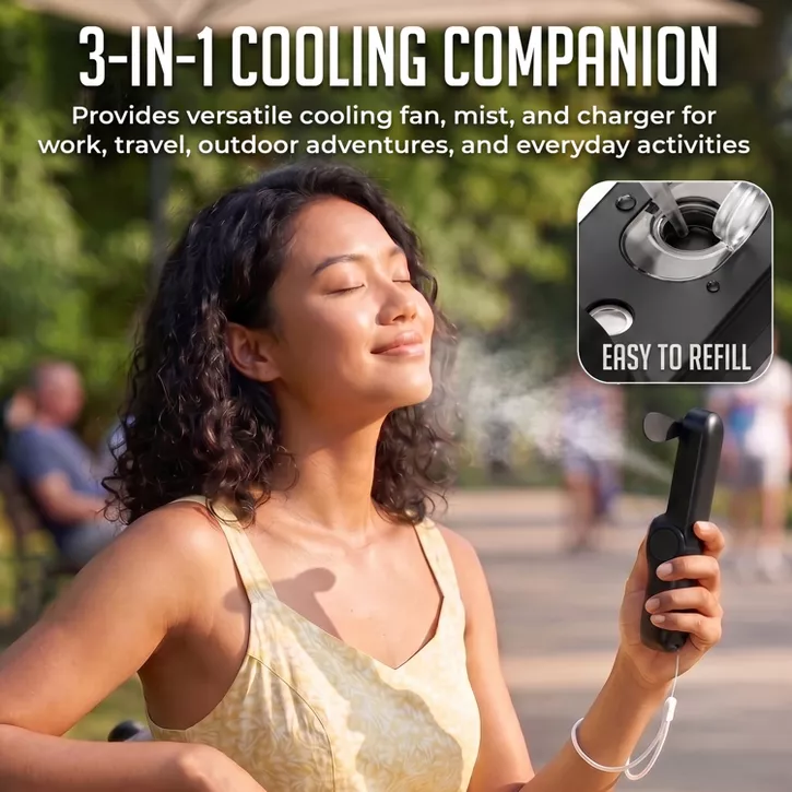 Luminuxe Foldable Misting Fan, Portable USB Rechargeable Handheld Water Spray Mist Pocket-Sized Cooling Fan