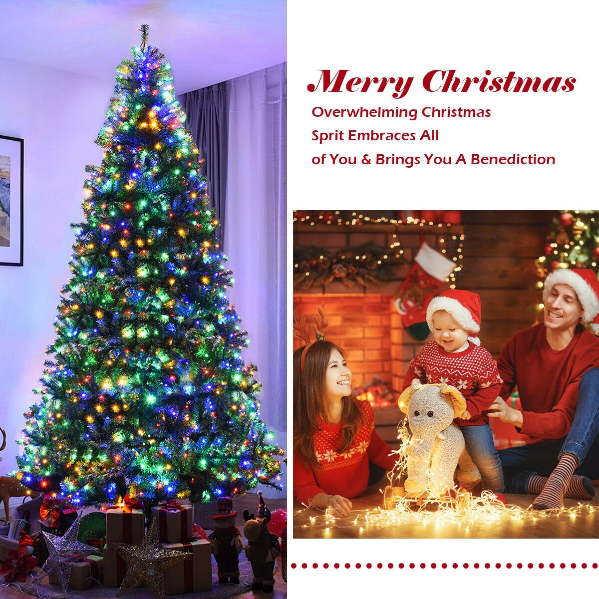 SUGIFT 9-ft Green Pre-Lit Hinged Artificial Christmas Tree with 1000 LED Lights 2944 Tips and 11 Patterns