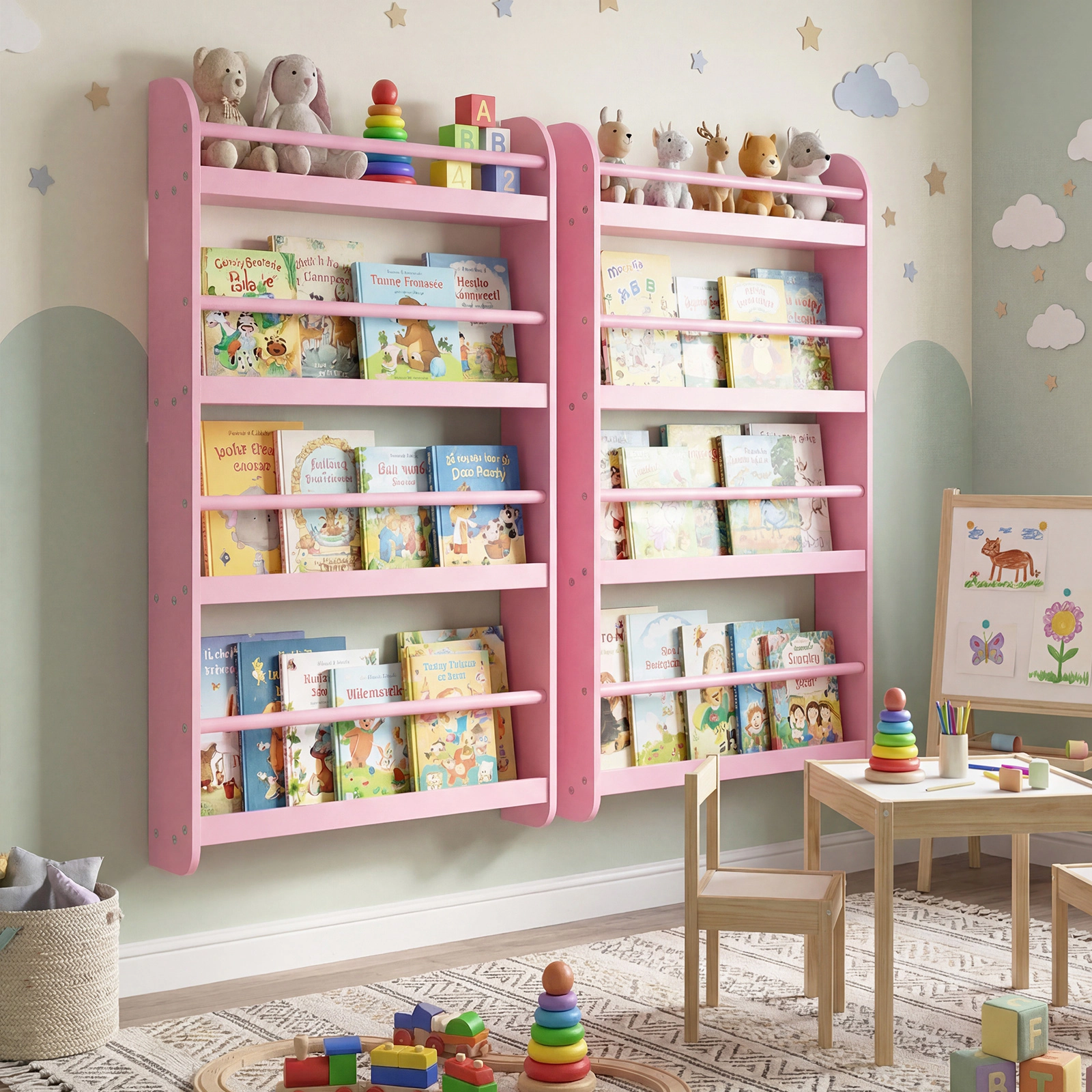 Costway Kids Bookshelf, 4-Tier Wall Mounted Book Shelf for Toys, Books, Hanging Bookcase White