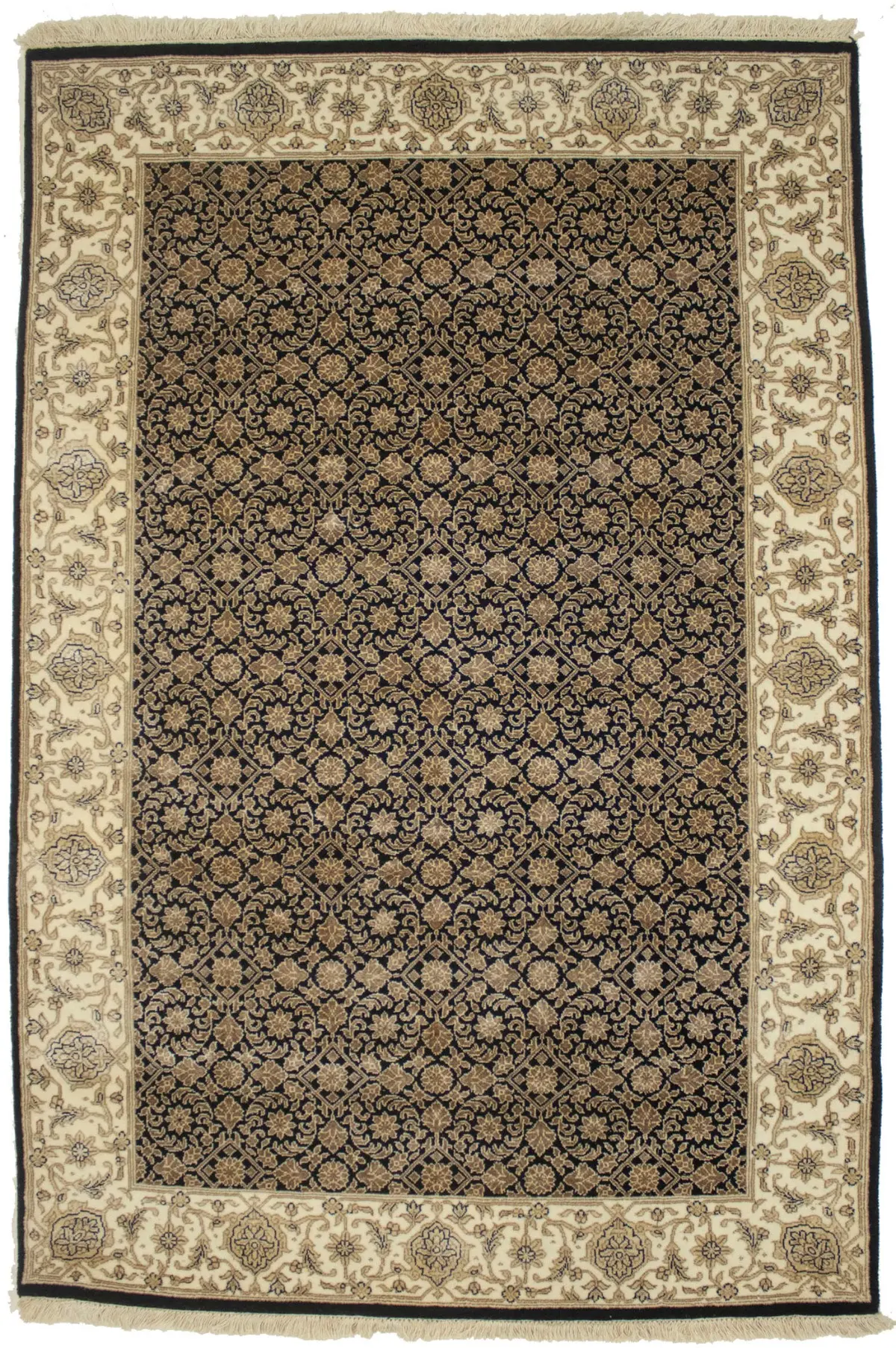 Magic Rugs 4'1 X 6'1 Hand Knotted Black Herati Floral Oriental Wool Rug