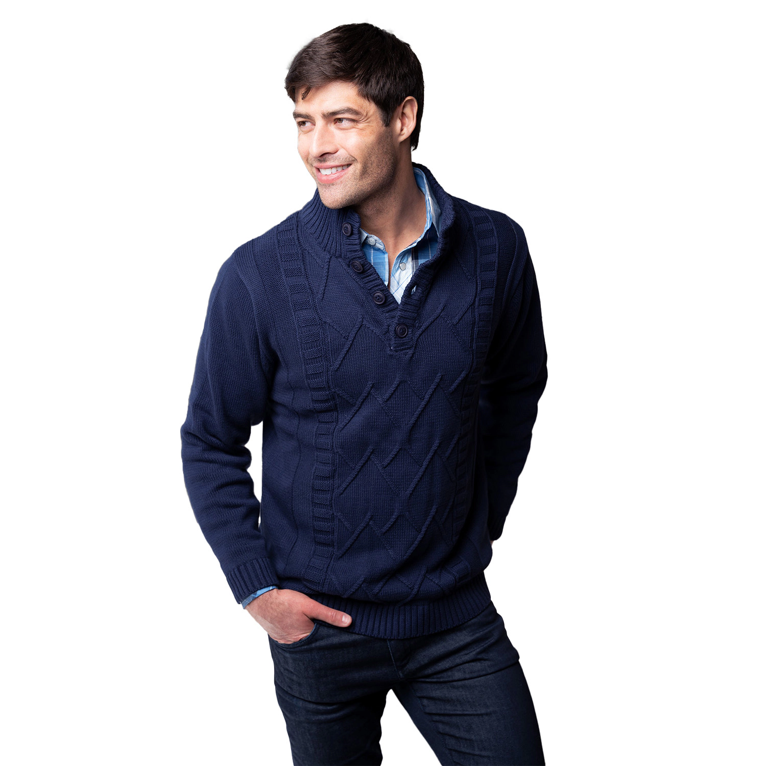Gioberti Men's 100% Cotton Button Down Collar Knitted Pullover Sweater