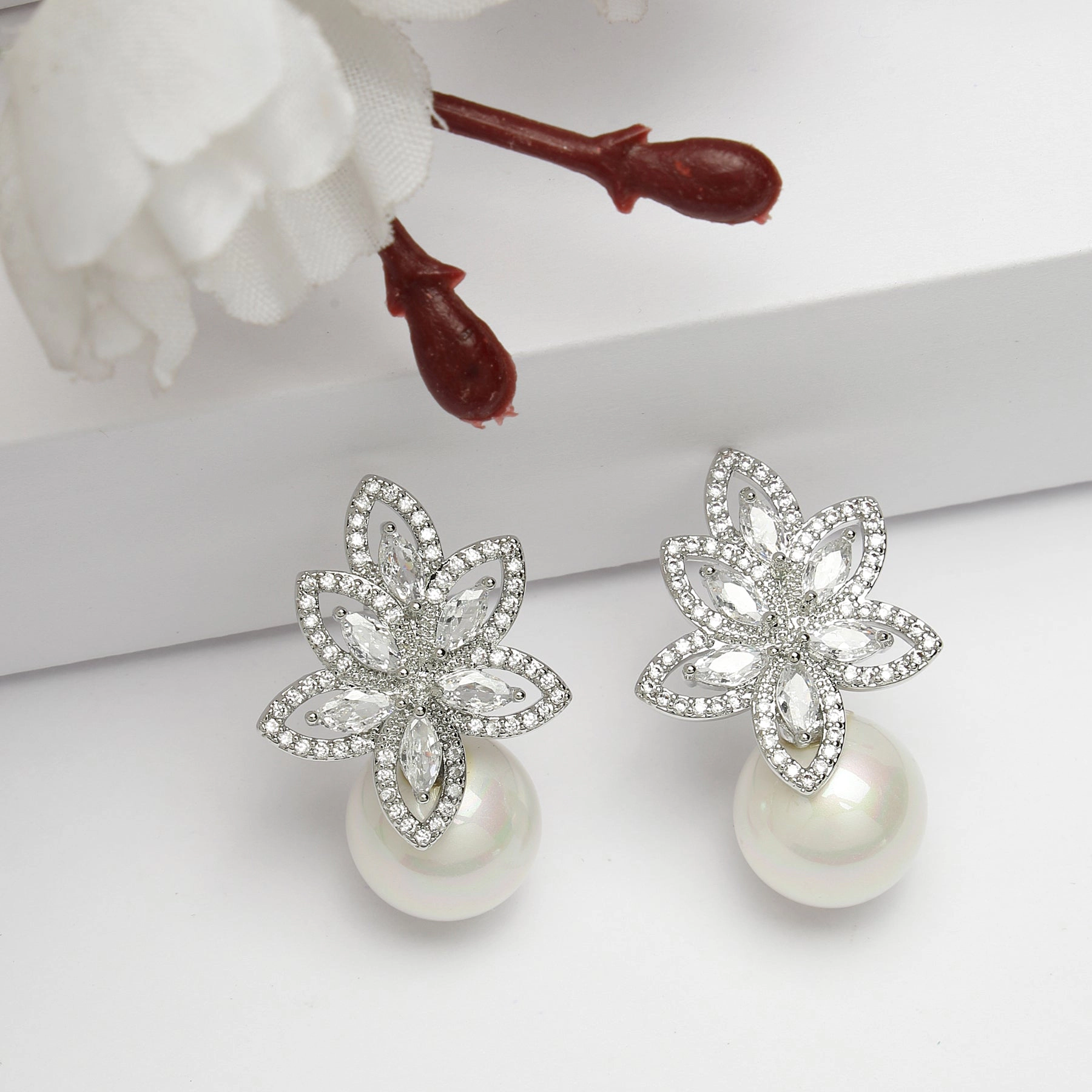 AGP PARIS Womens Diva Collection Cubic Zirconia Petal Shaped Drop Earrings