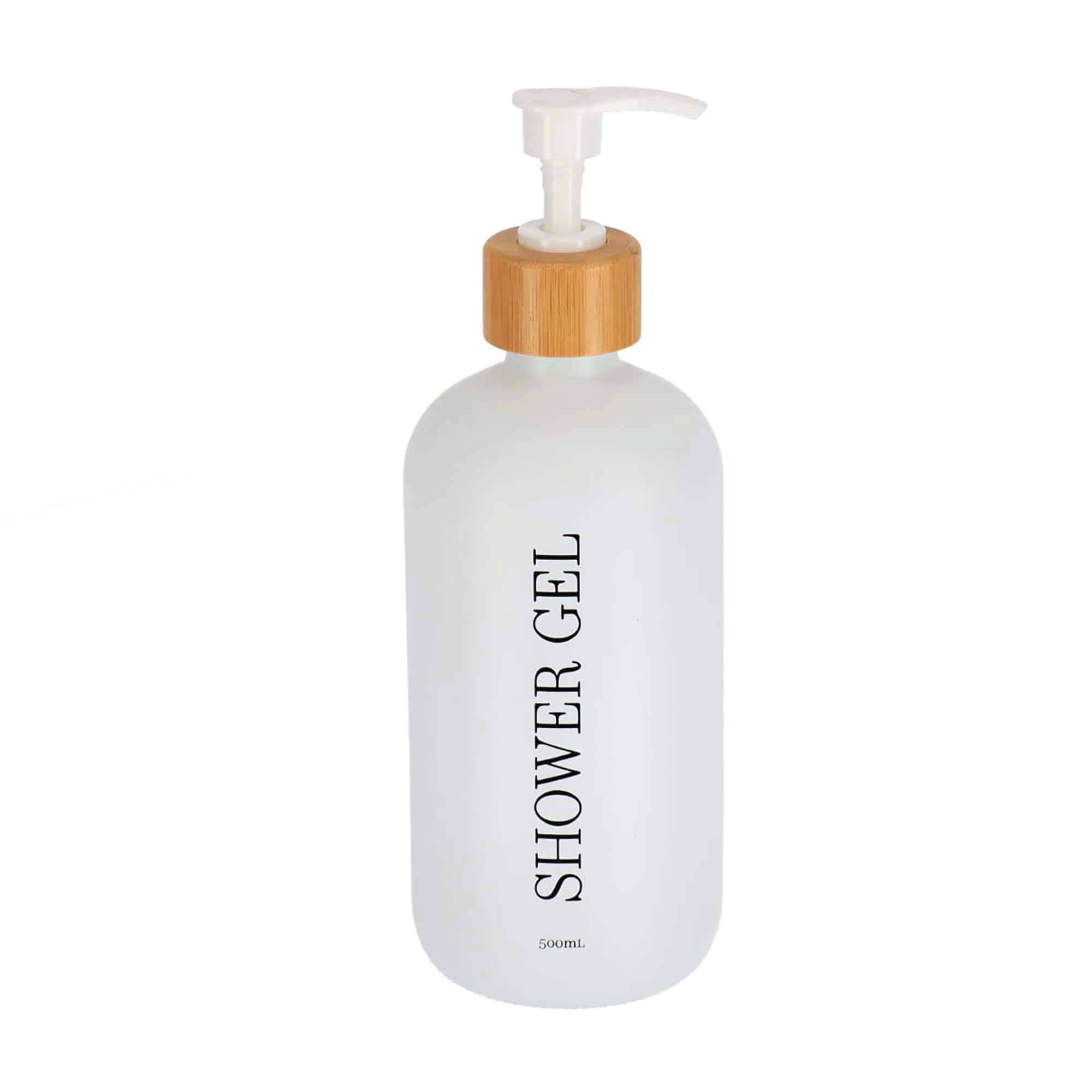 Evideco French Home Goods Matte Glass Refillable Shower Gel Bottle with Bamboo Collar