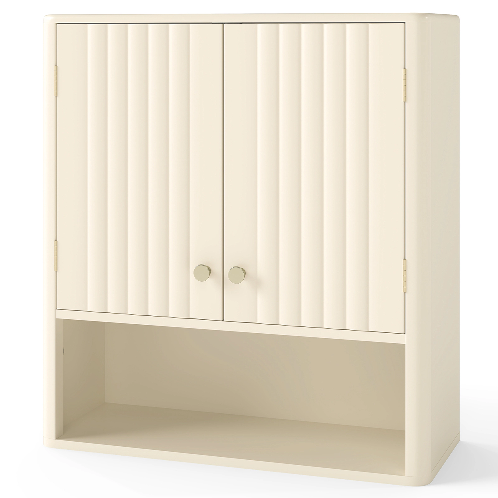 Slickblue Bathroom Wall Storage Cabinet with Fluted Doors and Open Shelf Organizer