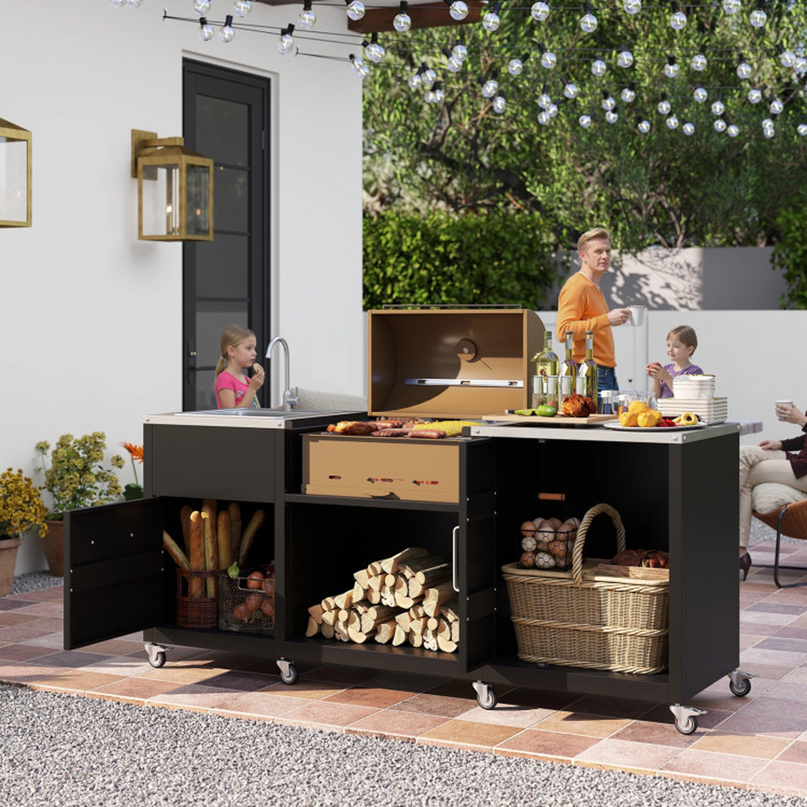 SUGIFT Black Outdoor Grill Table with Sink and Storage Cabinet 80-in W 24-in D 50.5-in H 385-lb Countertop Capacity