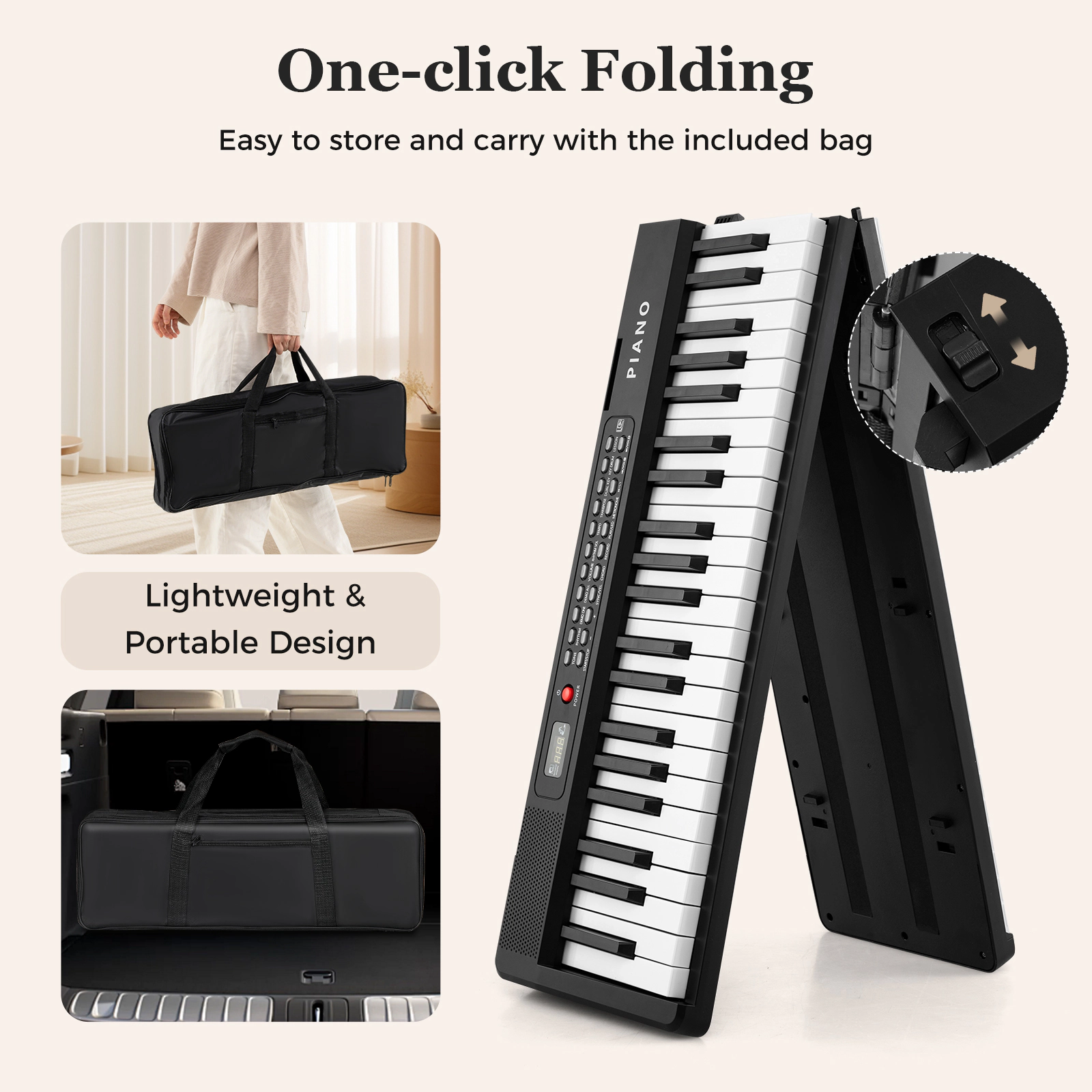 SUGIFT Black 88-Key Foldable Semi Weighted Piano Keyboard with Sustain Pedal and Carrying Bag 50.5-in W 9-in D