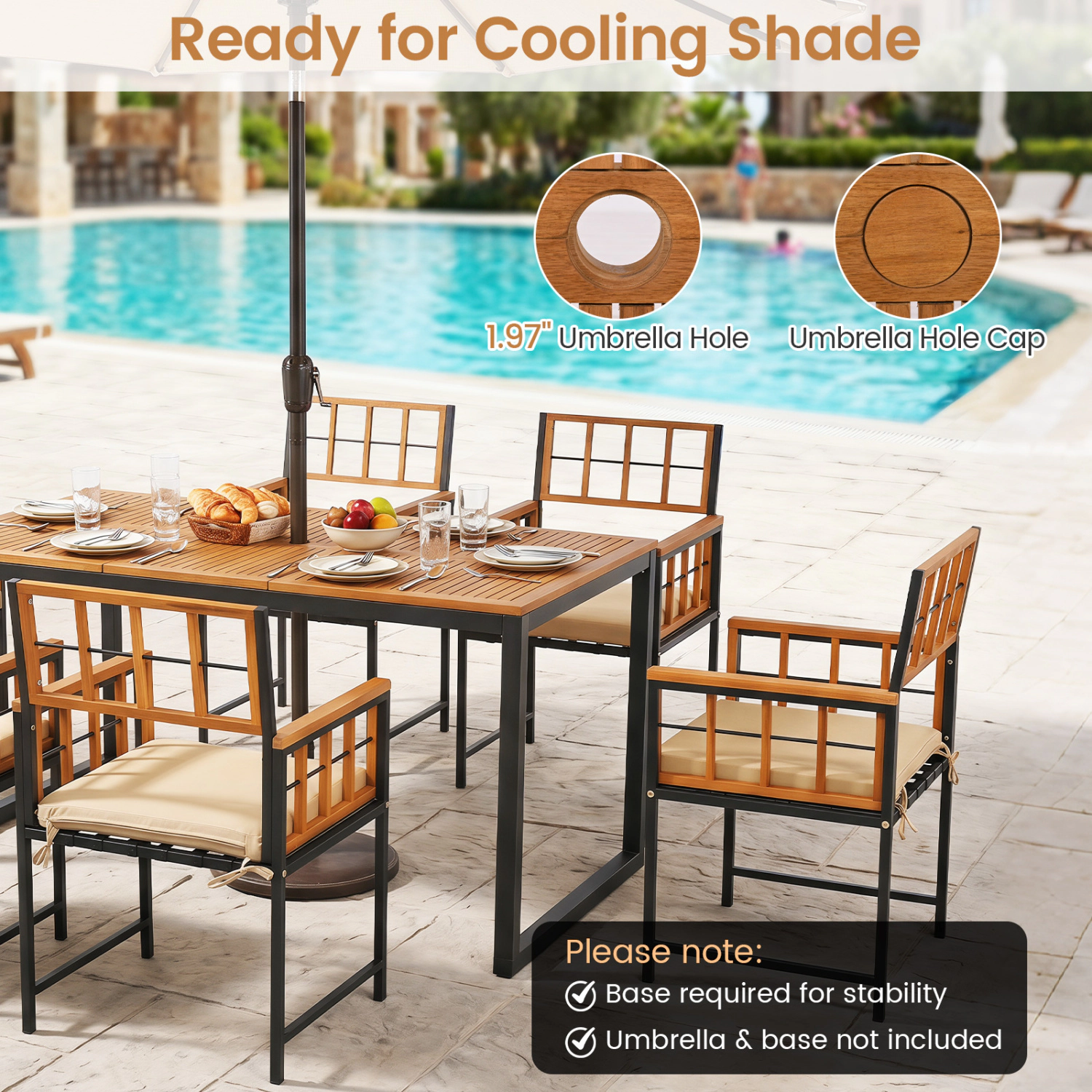Hivvago 7-Piece Outdoor Dining Set With Acacia Wood Table & Chairs And Umbrella Hole