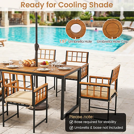 Hivvago 7-Piece Outdoor Dining Set With Acacia Wood Table & Chairs And Umbrella Hole