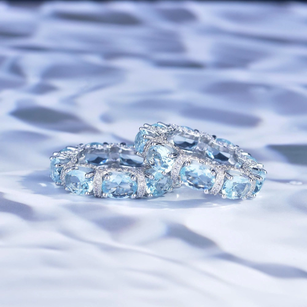 Oval-Cut Sea Blue Crystal Engagement Ring