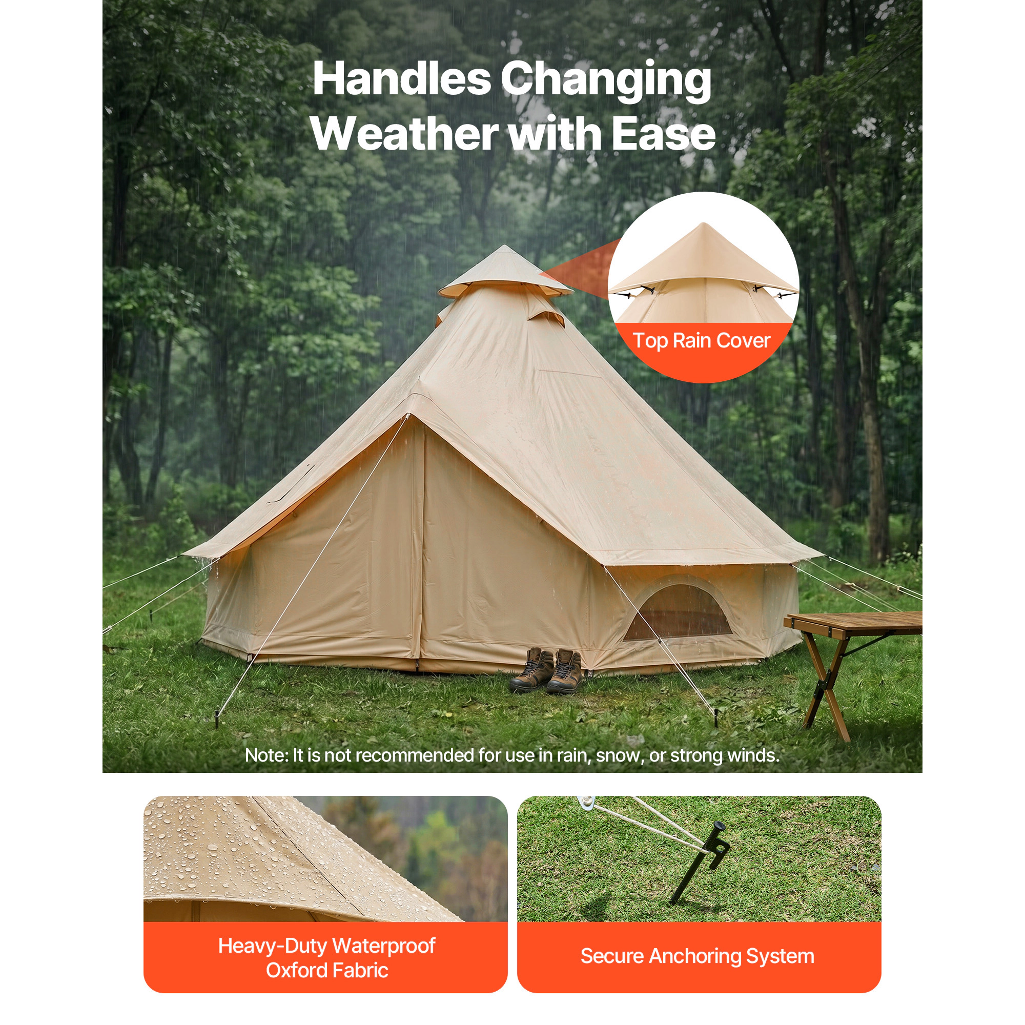 HONGGE Oxford Bell Tent 4 Seasons Yurt Tent for Camping with Stove Jack Waterproof Breathable Holds with Zipped
