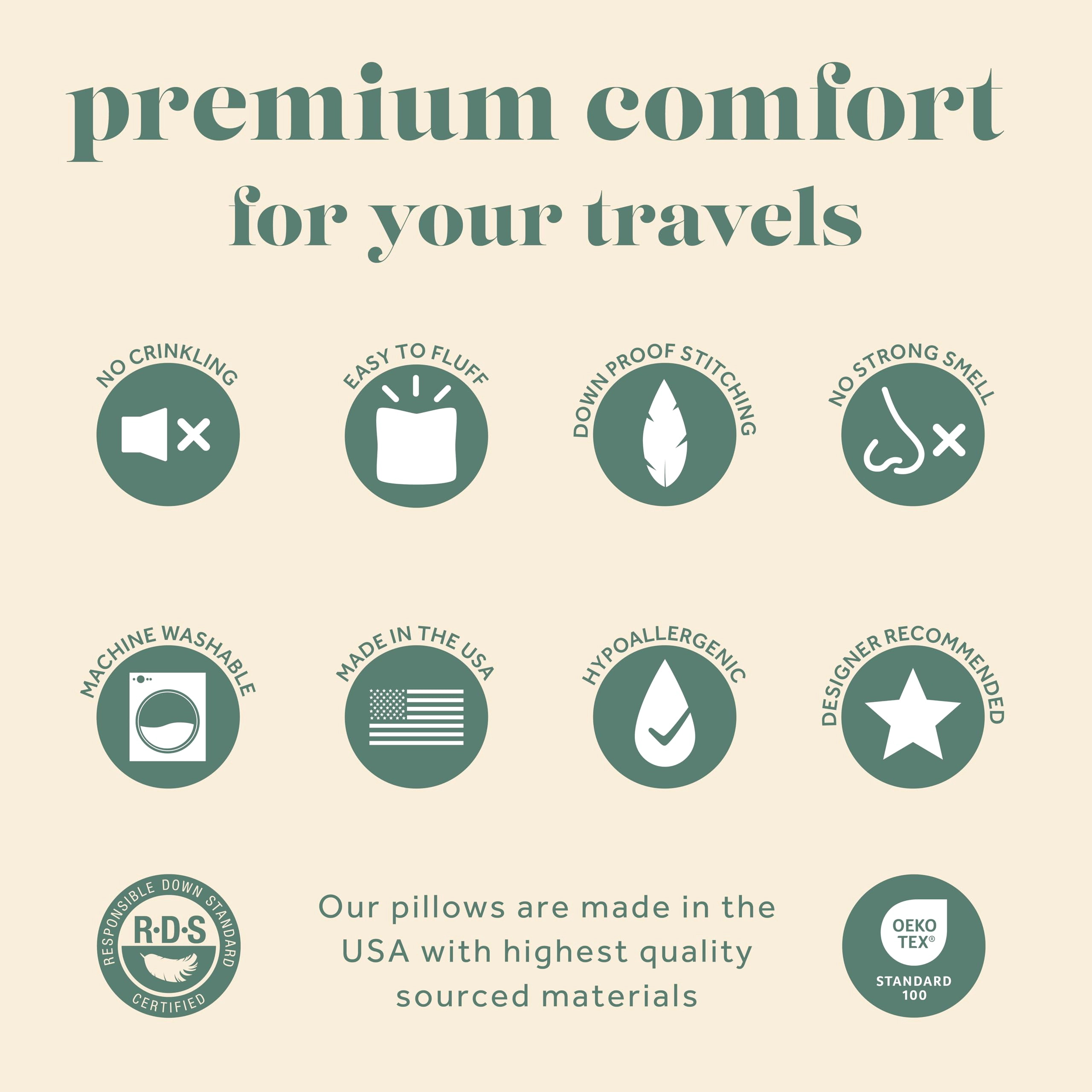 ComfyDown Drift 800 Fill Power Down Travel Pillow, 400 Thread Count, 12 x 16 in, Medium