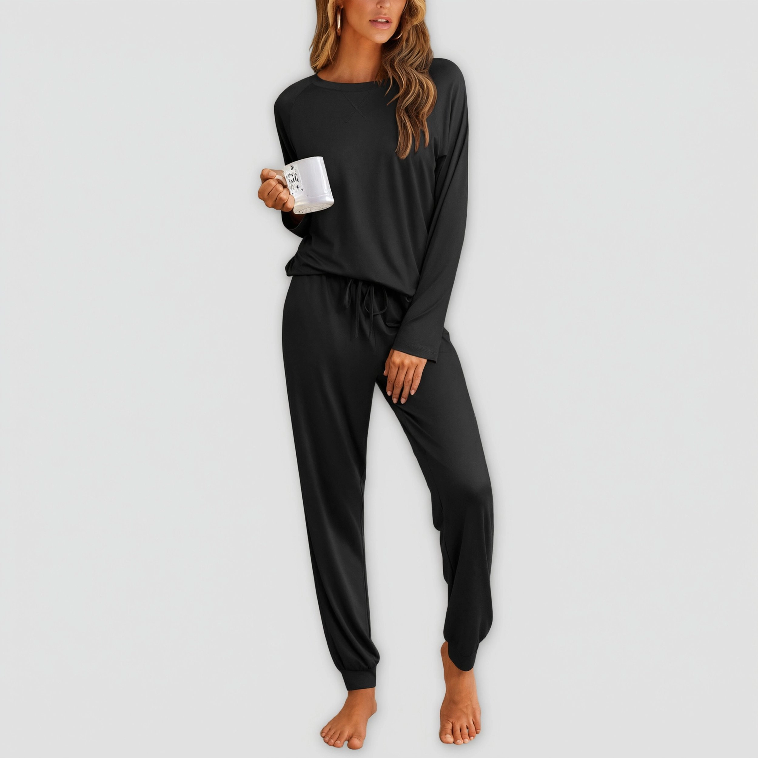 Ekouaer Pajamas Womens Long Sleeve Pajama Set Two Piece Loungewear Sleepwear with Jogger Pants