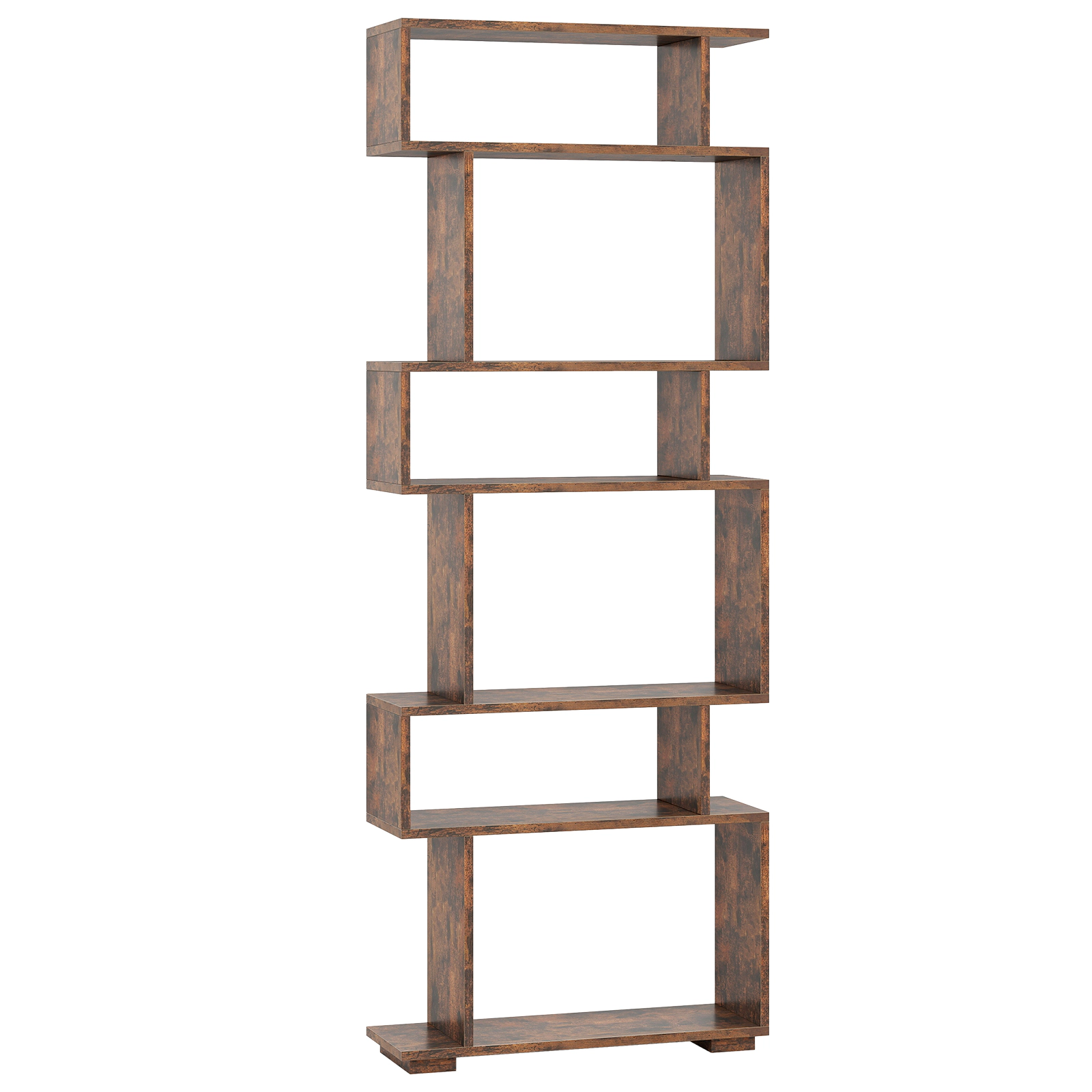 SUGIFT 6-Tier Rustic Brown 64-in Tall Narrow Geometric Bookshelf with 2 Anti-Tipping Kits and Raised Base