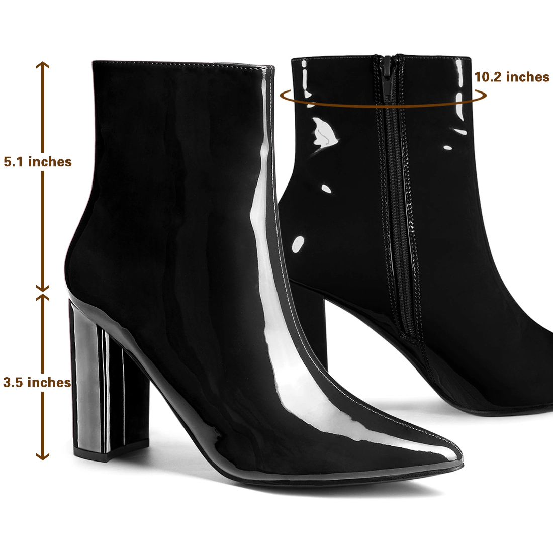 BLISSFUL STEP Women's Chunky Heel Pointed Toe Zipper Ankle Boots
