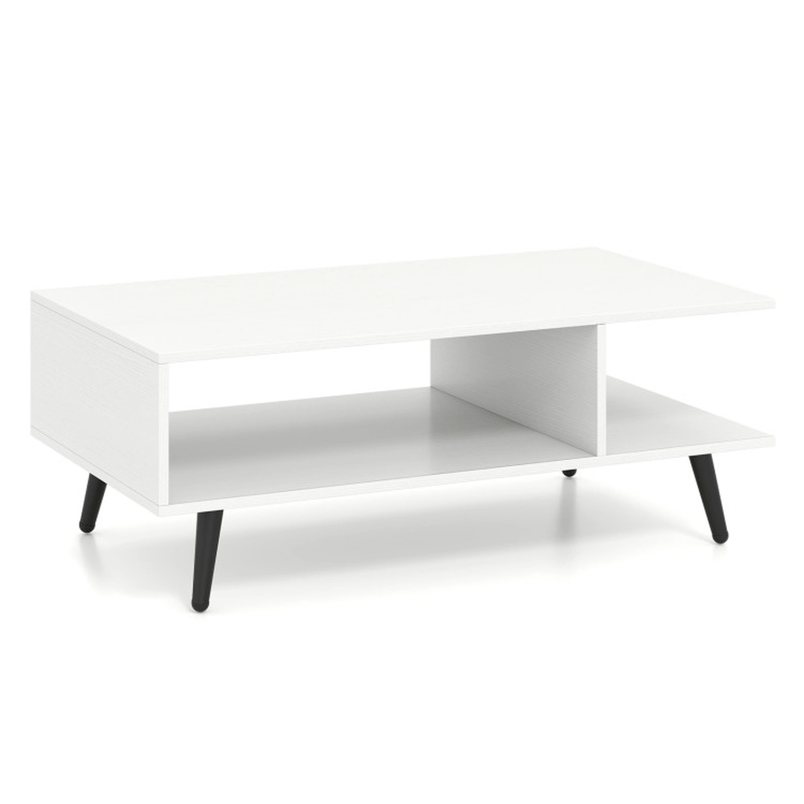 SUGIFT 110-lb Capacity Mid Century Modern White Rectangle Coffee Table with 2 Open Compartments