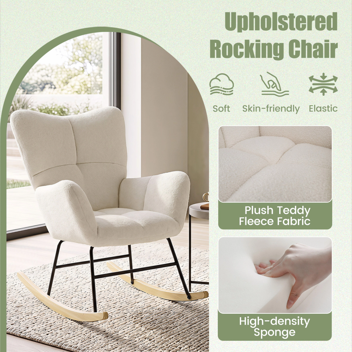 LJG Nursery Rocking Chair with Comfy Backrest and Armrest