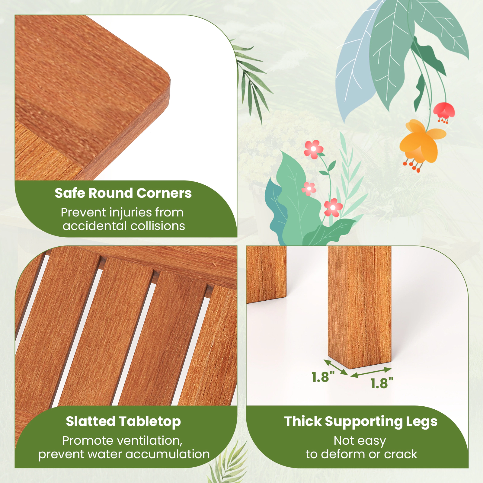 SUGIFT Slatted Top Wooden Plant Stand Bench 330-lb Capacity Brown Indoor Outdoor Flower Pot Holder Display Shelf