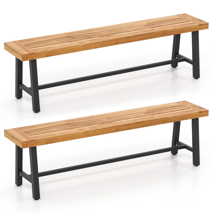 Hivvago Acacia Patio Backless Bench, 63" Outdoor Seating For 3 – Set Of 2