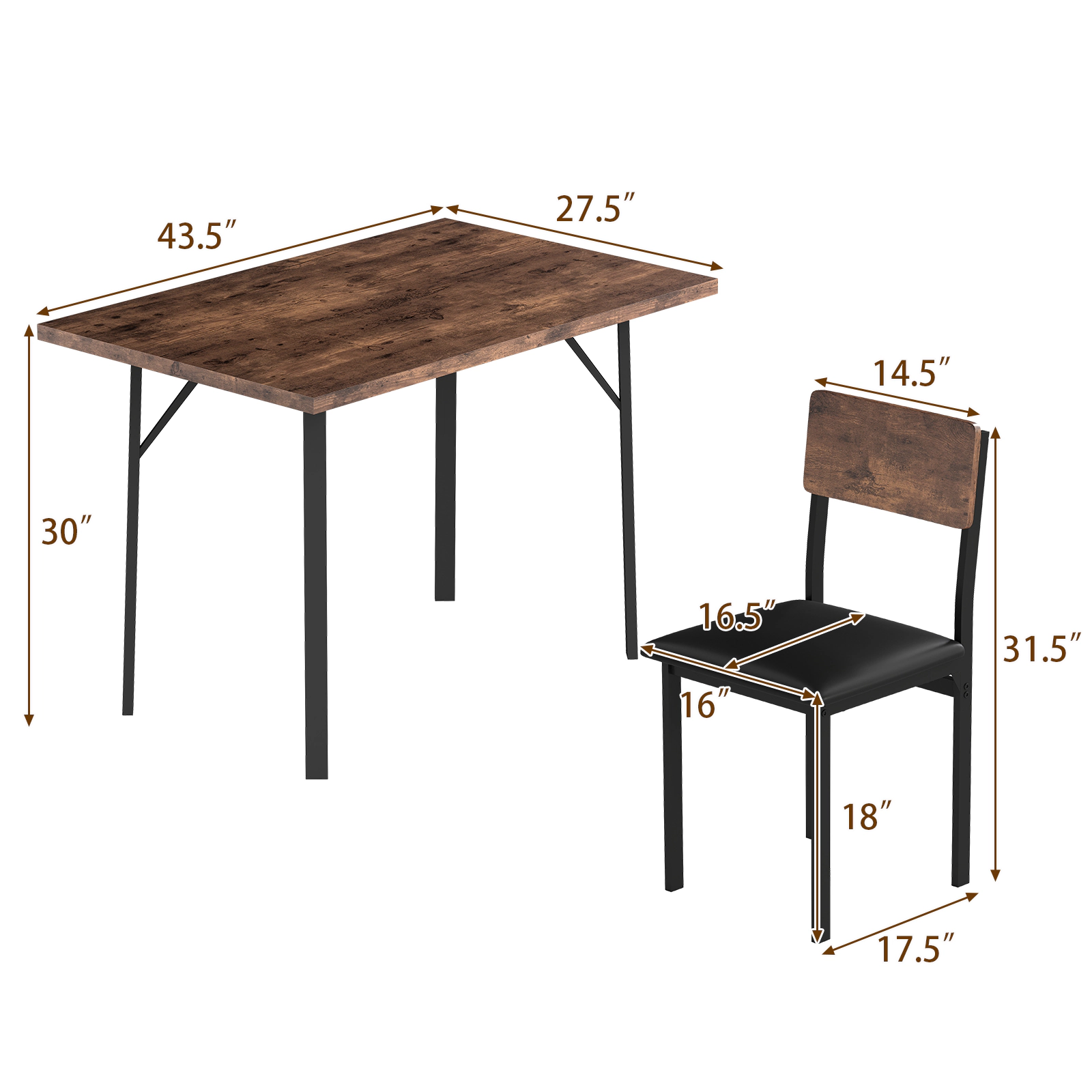 LJG 5-Piece Dining Table Set for 4 People Industrial Kitchen Table and 4 PU Leather Chairs